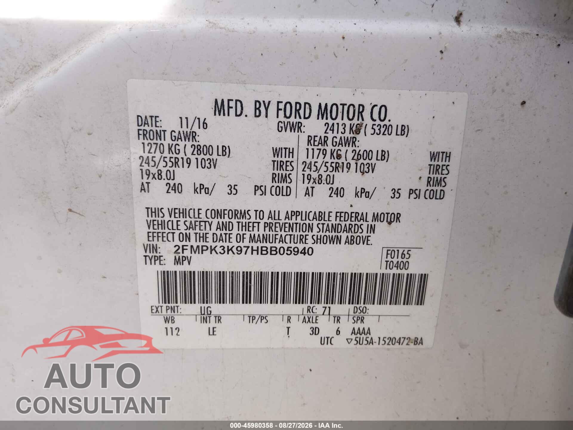 FORD EDGE 2017 - 2FMPK3K97HBB05940