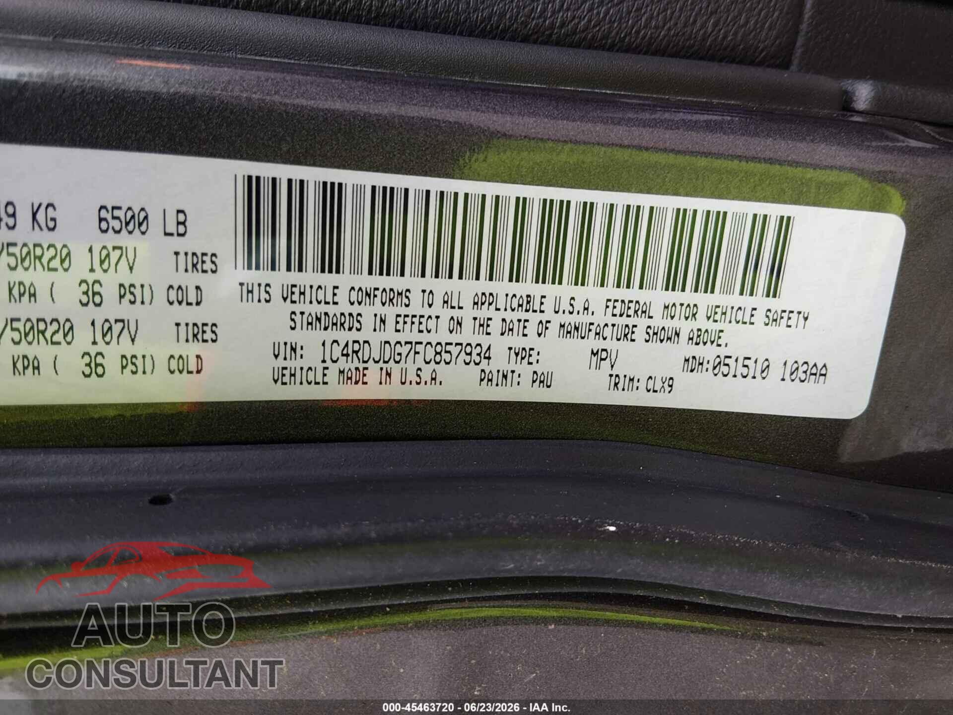 DODGE DURANGO 2015 - 1C4RDJDG7FC857934