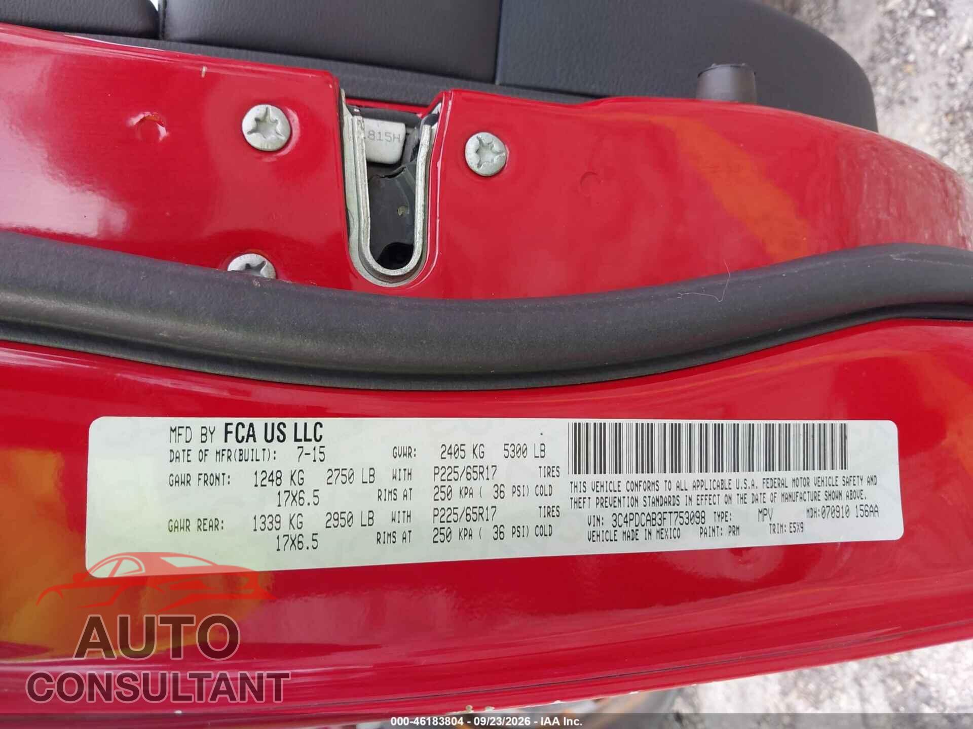DODGE JOURNEY 2015 - 3C4PDCAB3FT753098