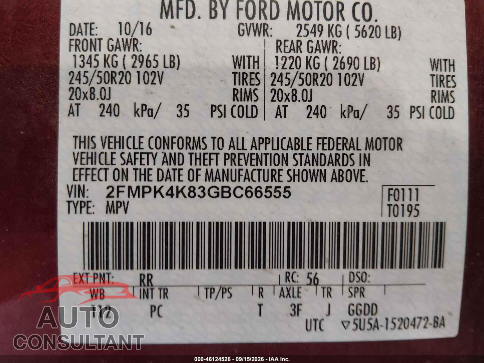 FORD EDGE 2016 - 2FMPK4K83GBC66555