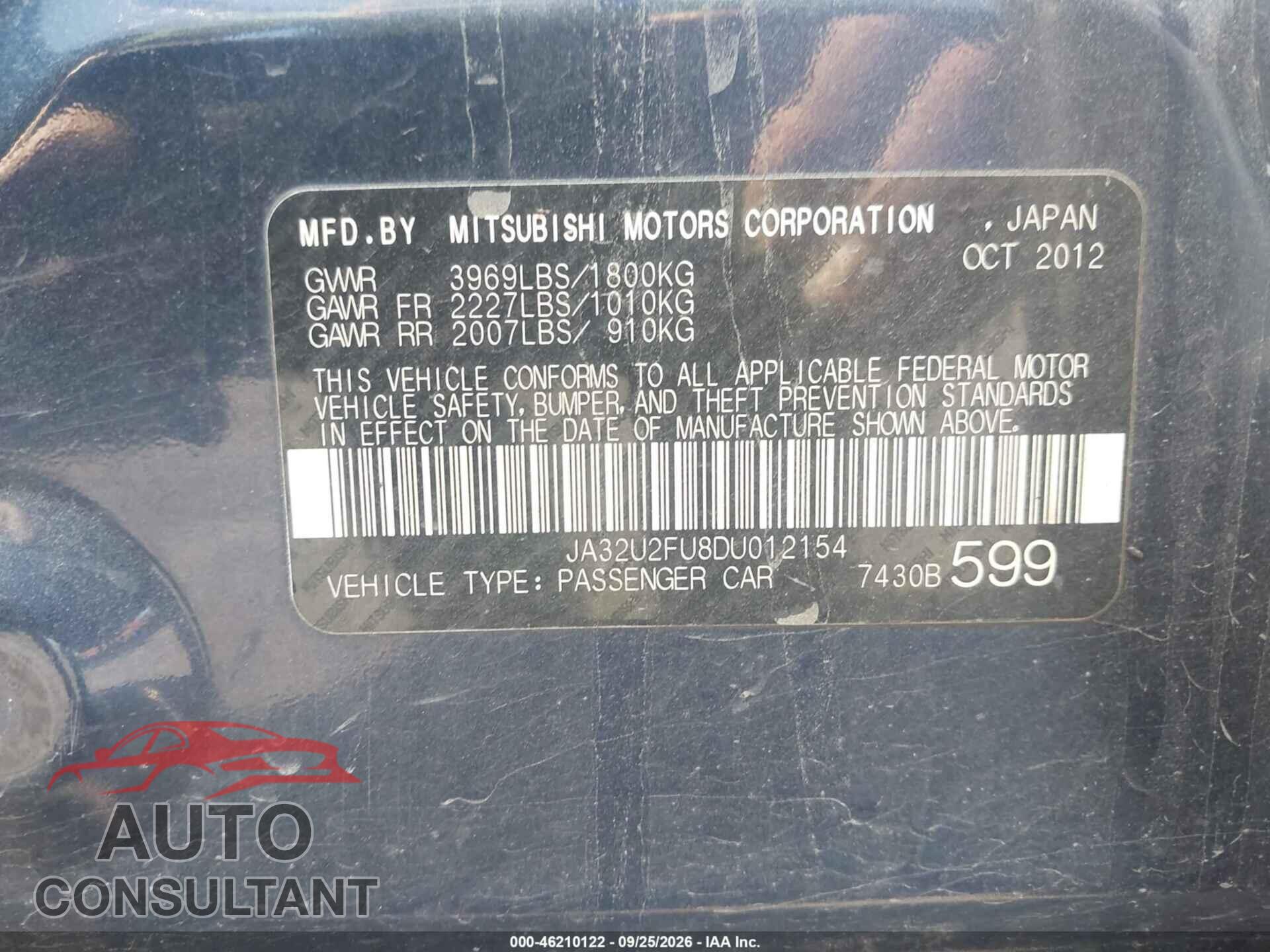 MITSUBISHI LANCER 2013 - JA32U2FU8DU012154