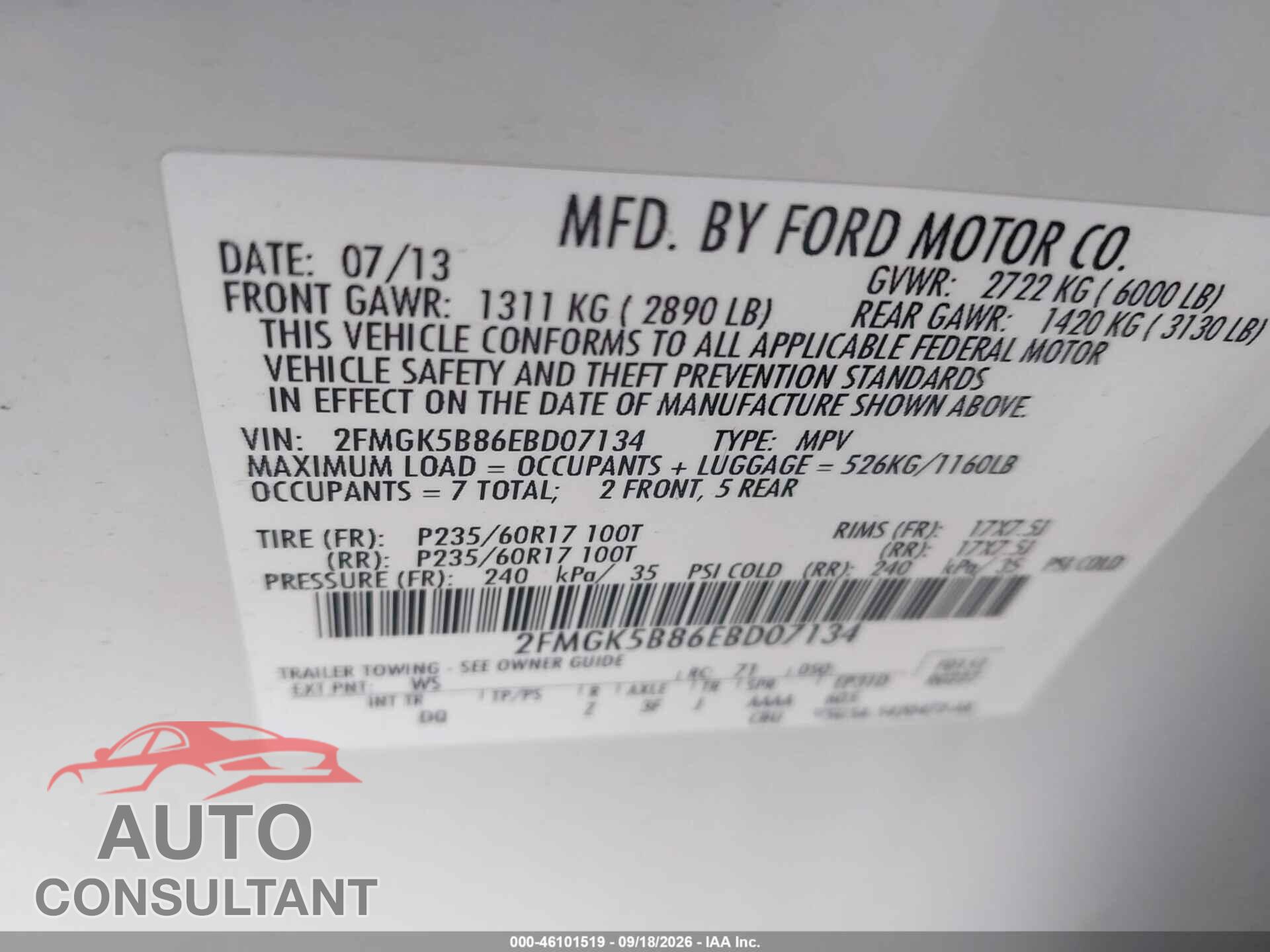 FORD FLEX 2014 - 2FMGK5B86EBD07134