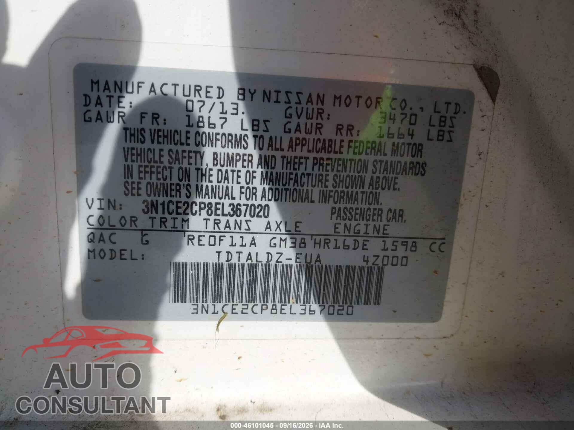 NISSAN VERSA NOTE 2014 - 3N1CE2CP8EL367020