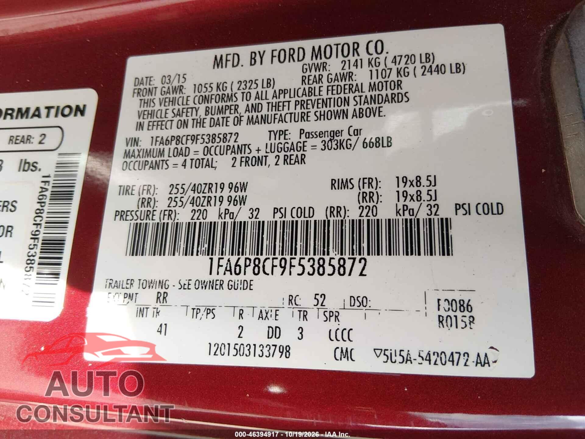 FORD MUSTANG 2015 - 1FA6P8CF9F5385872
