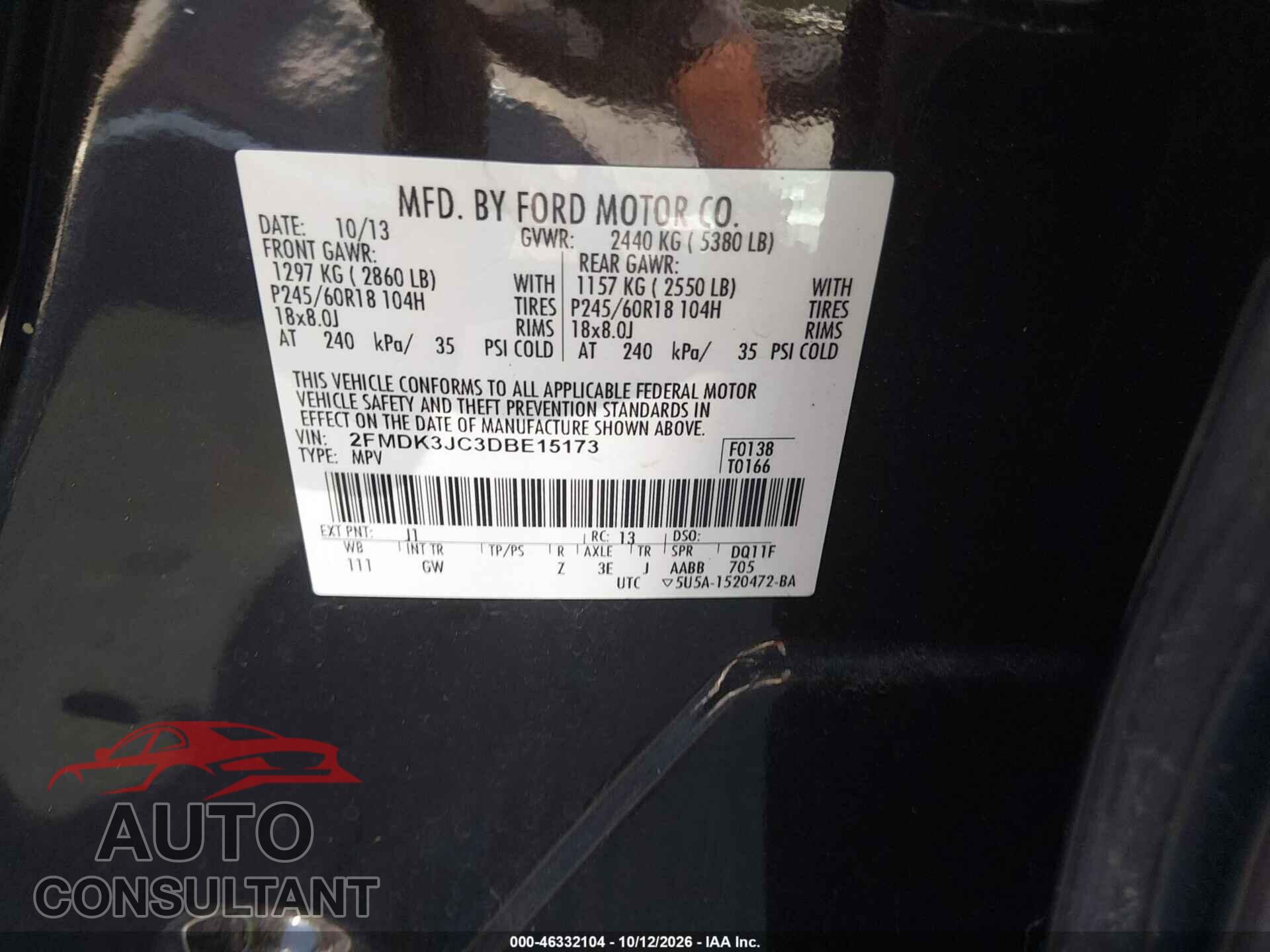 FORD EDGE 2013 - 2FMDK3JC3DBE15173