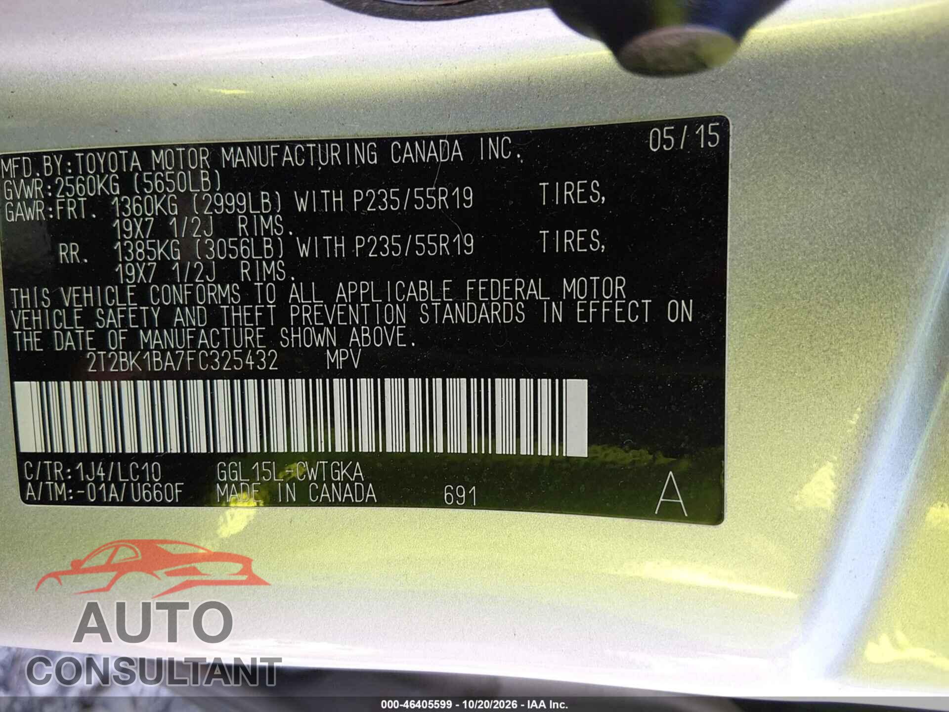 LEXUS RX 350 2015 - 2T2BK1BA7FC325432