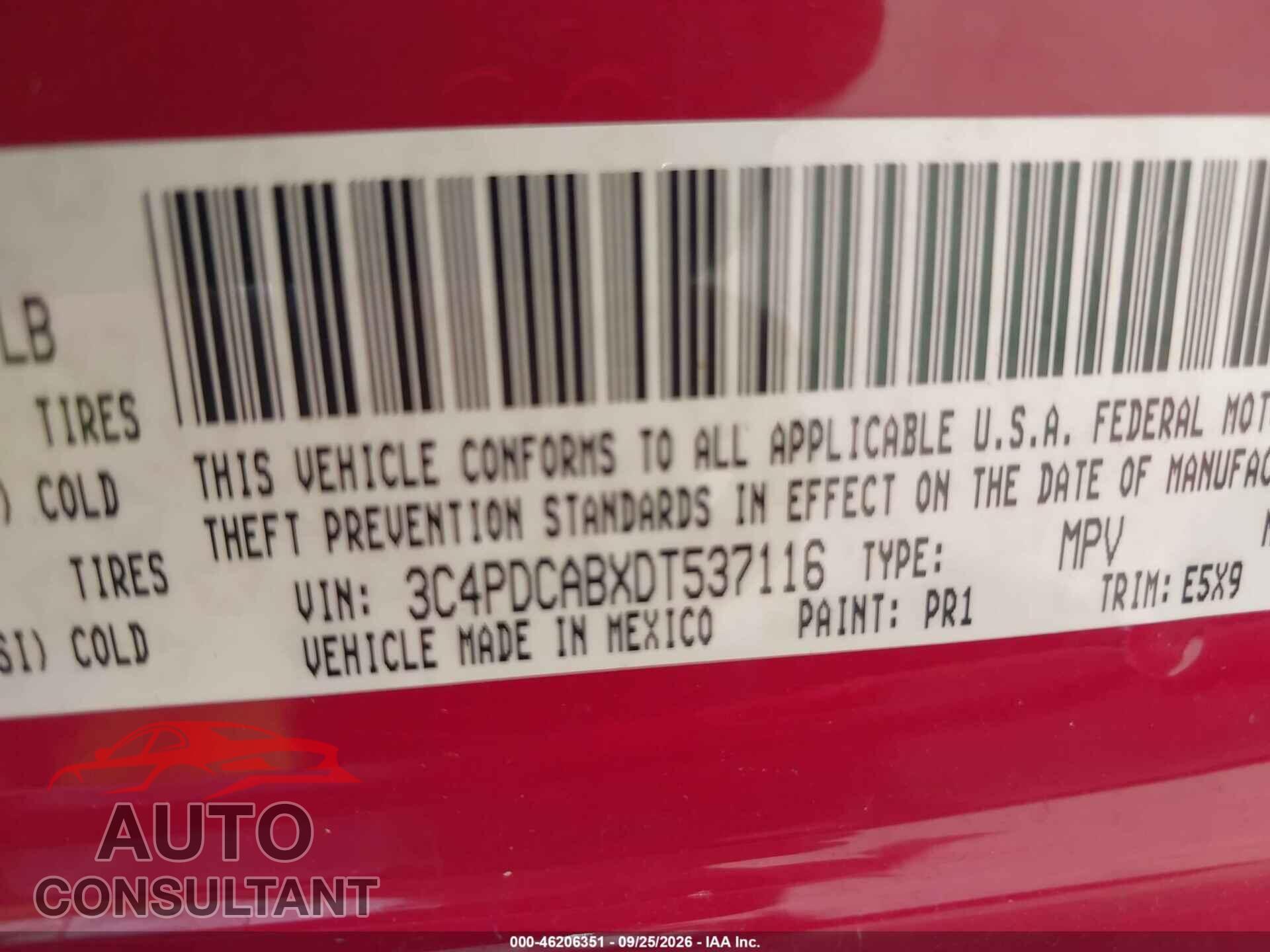 DODGE JOURNEY 2013 - 3C4PDCABXDT537116