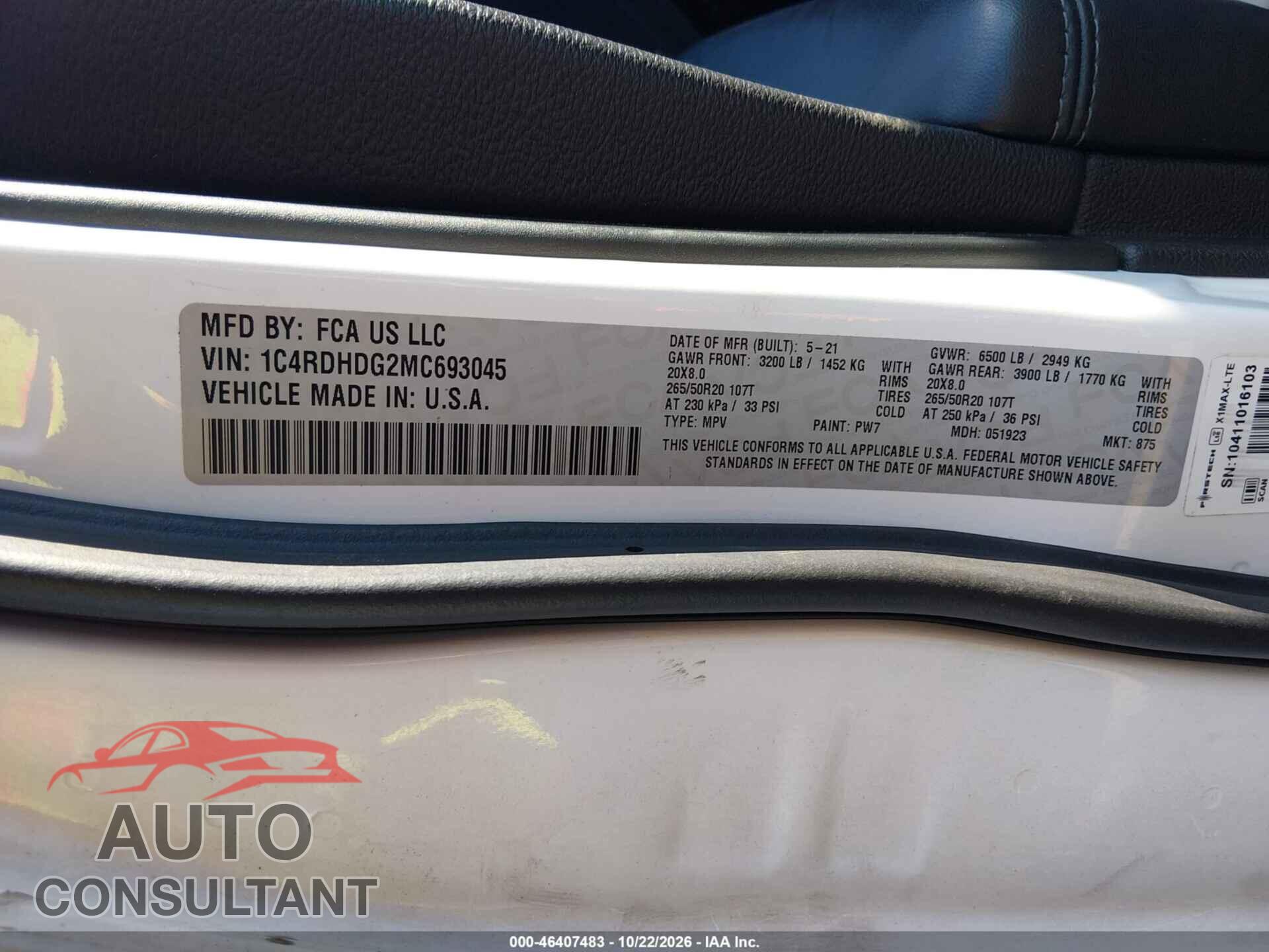 DODGE DURANGO 2021 - 1C4RDHDG2MC693045