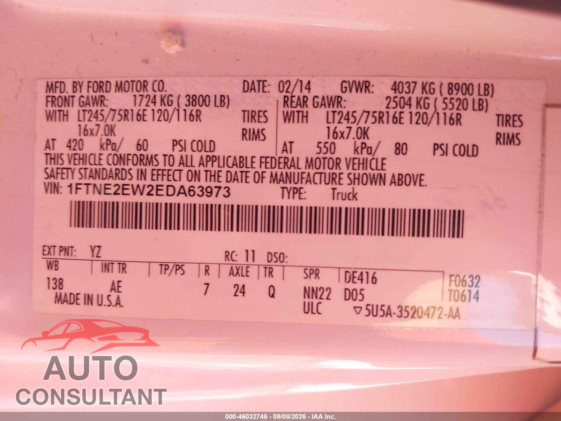 FORD E-250 2014 - 1FTNE2EW2EDA63973