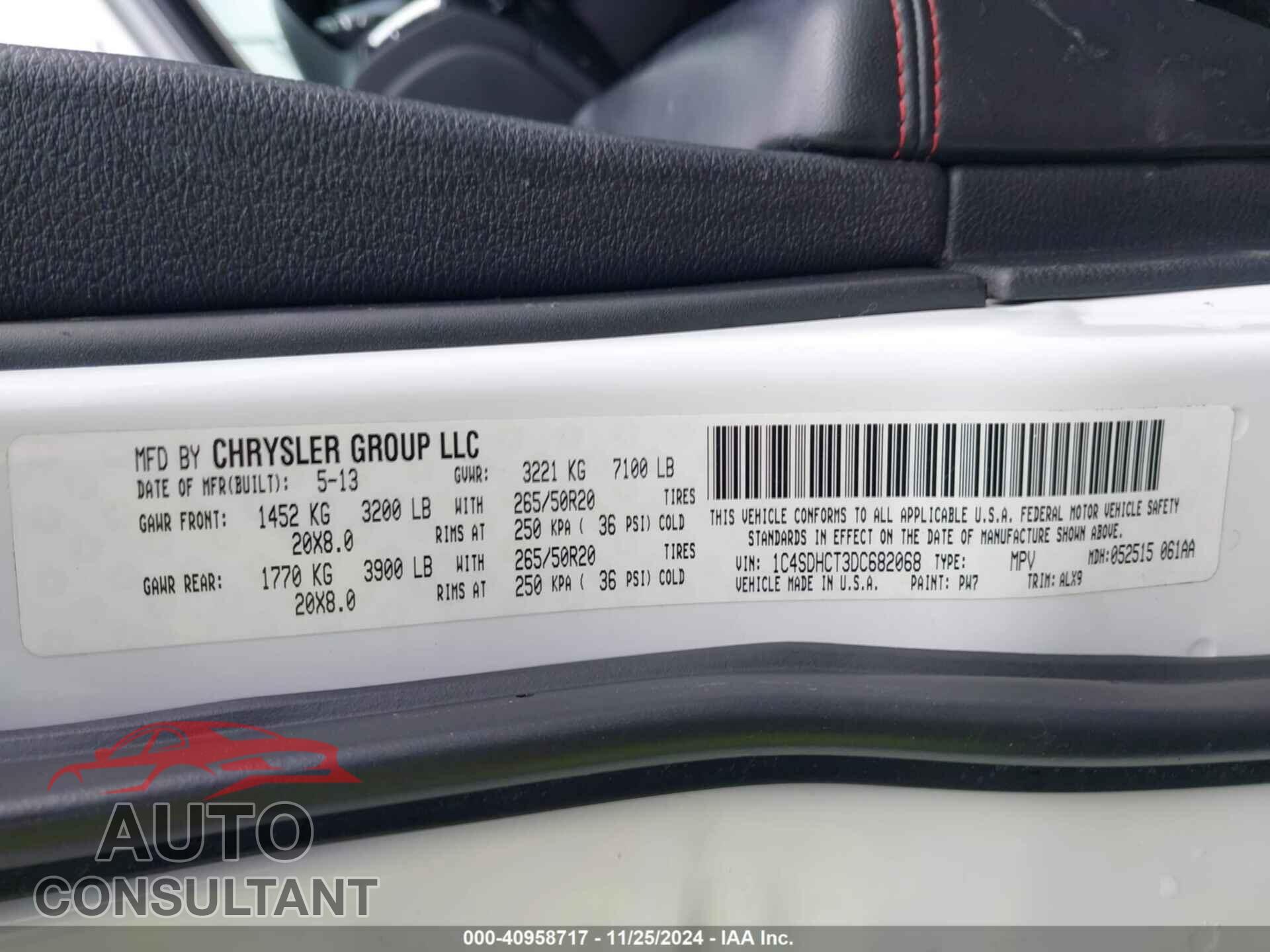 DODGE DURANGO 2013 - 1C4SDHCT3DC682068