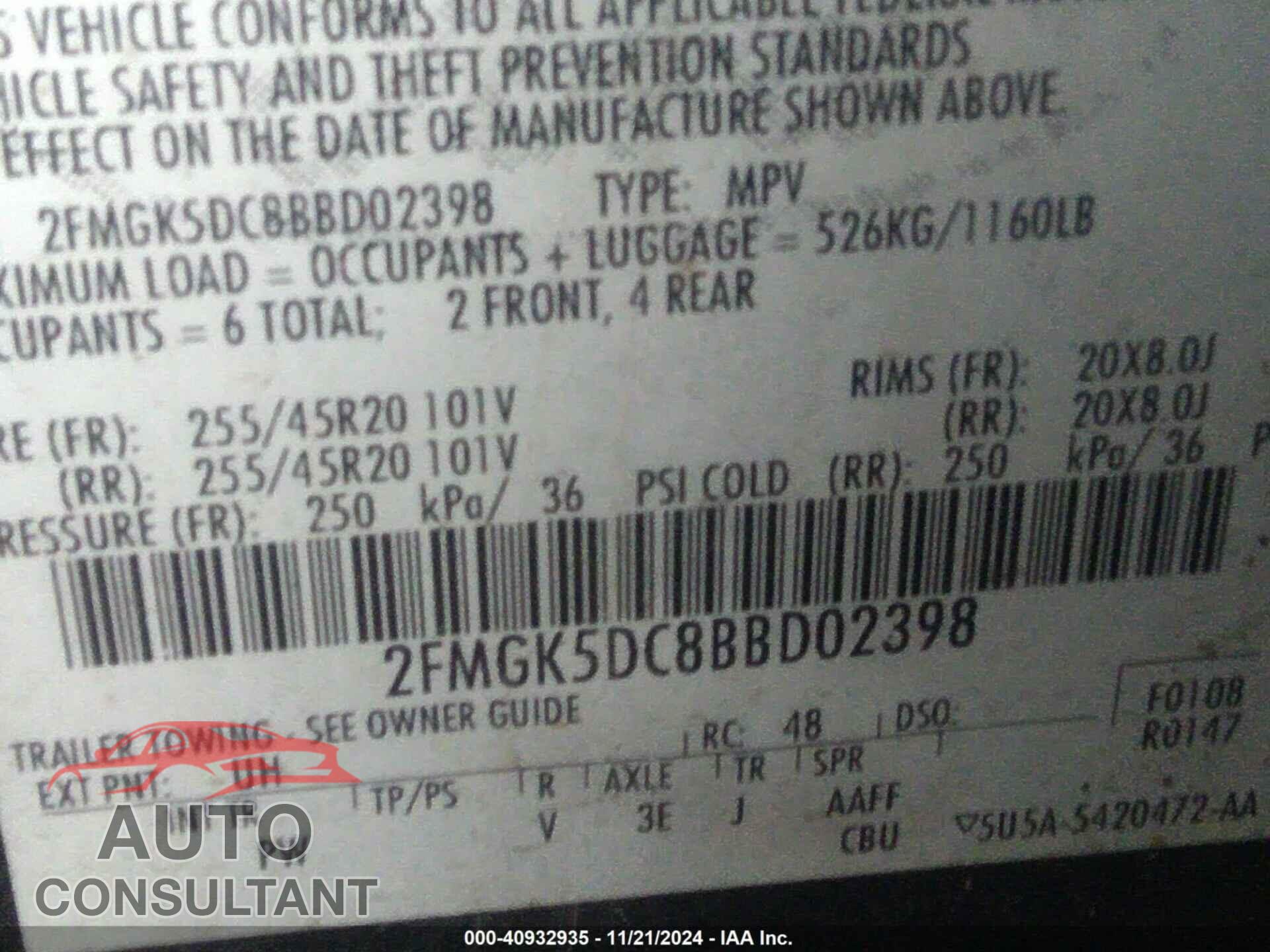 FORD FLEX 2011 - 2FMGK5DC8BBD02398