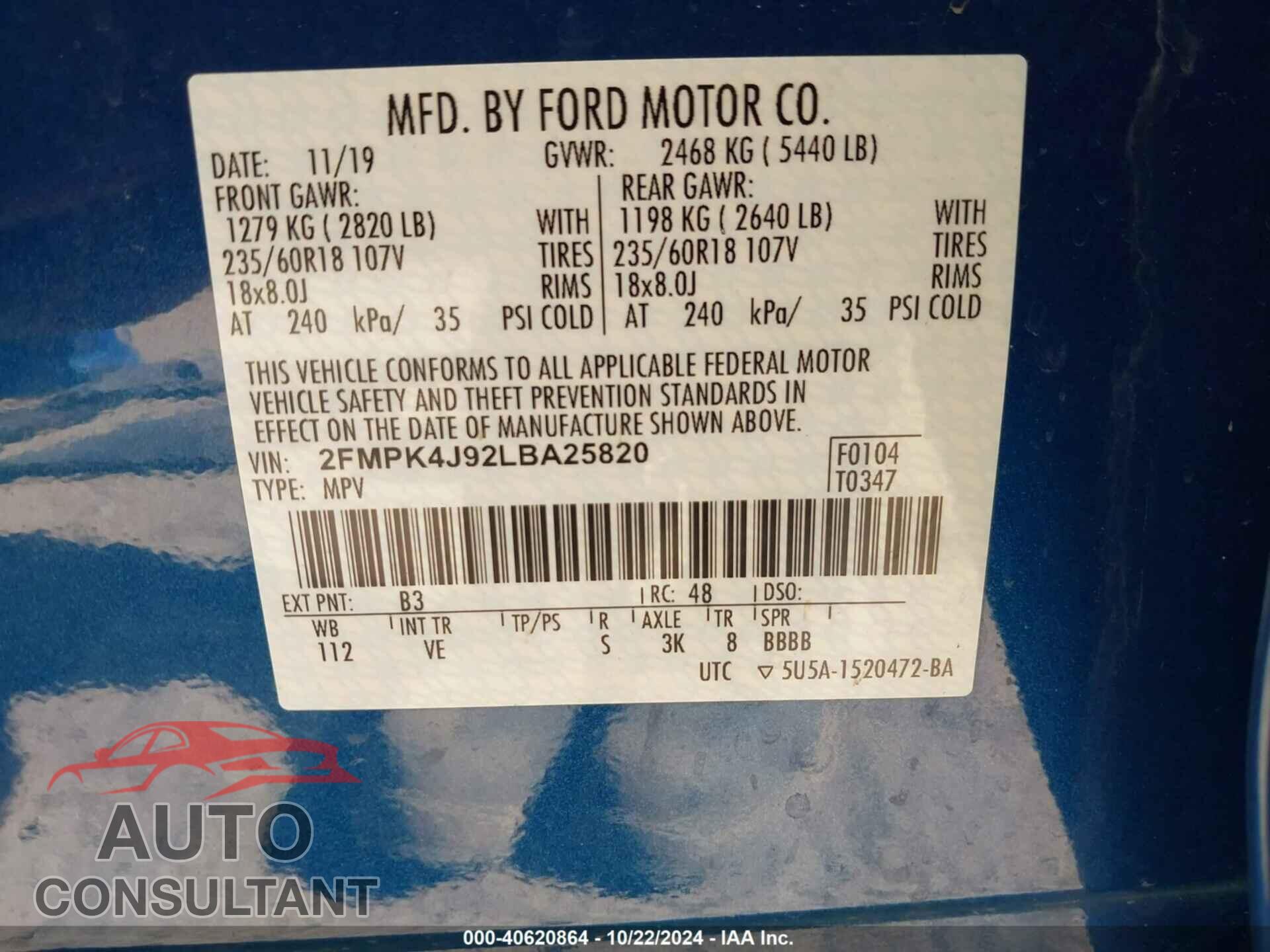 FORD EDGE 2020 - 2FMPK4J92LBA25820