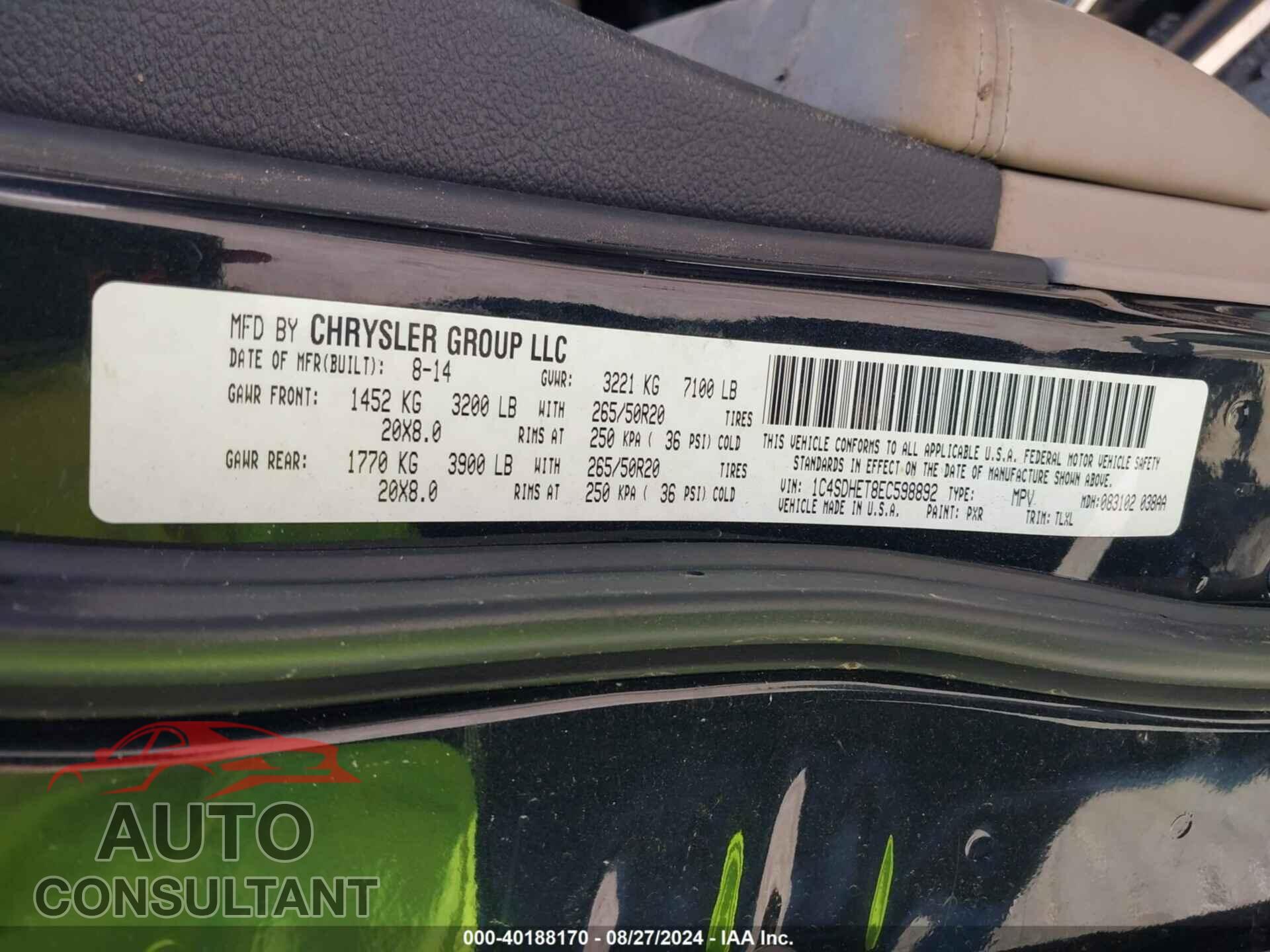 DODGE DURANGO 2014 - 1C4SDHET8EC598892