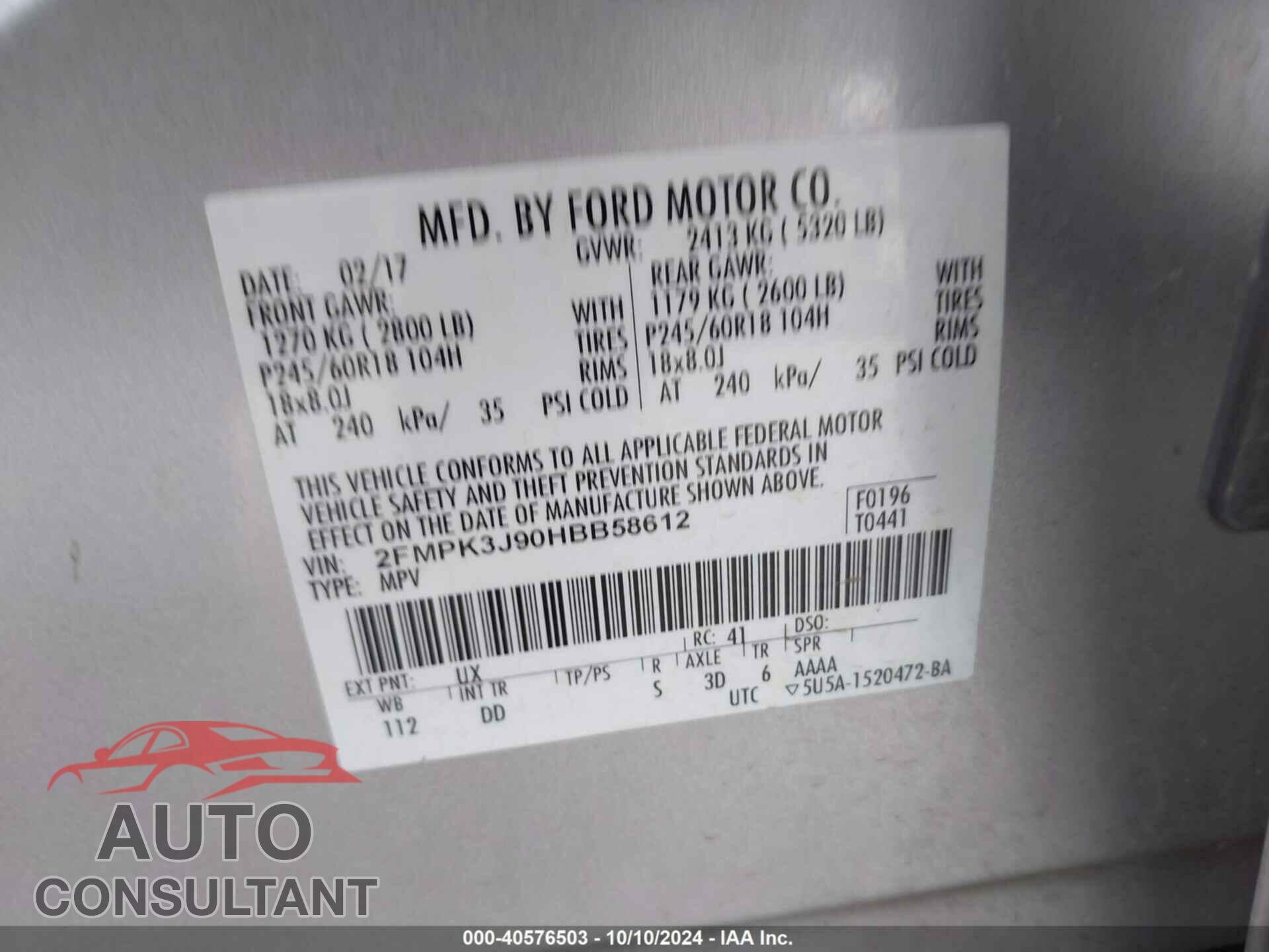 FORD EDGE 2017 - 2FMPK3J90HBB58612