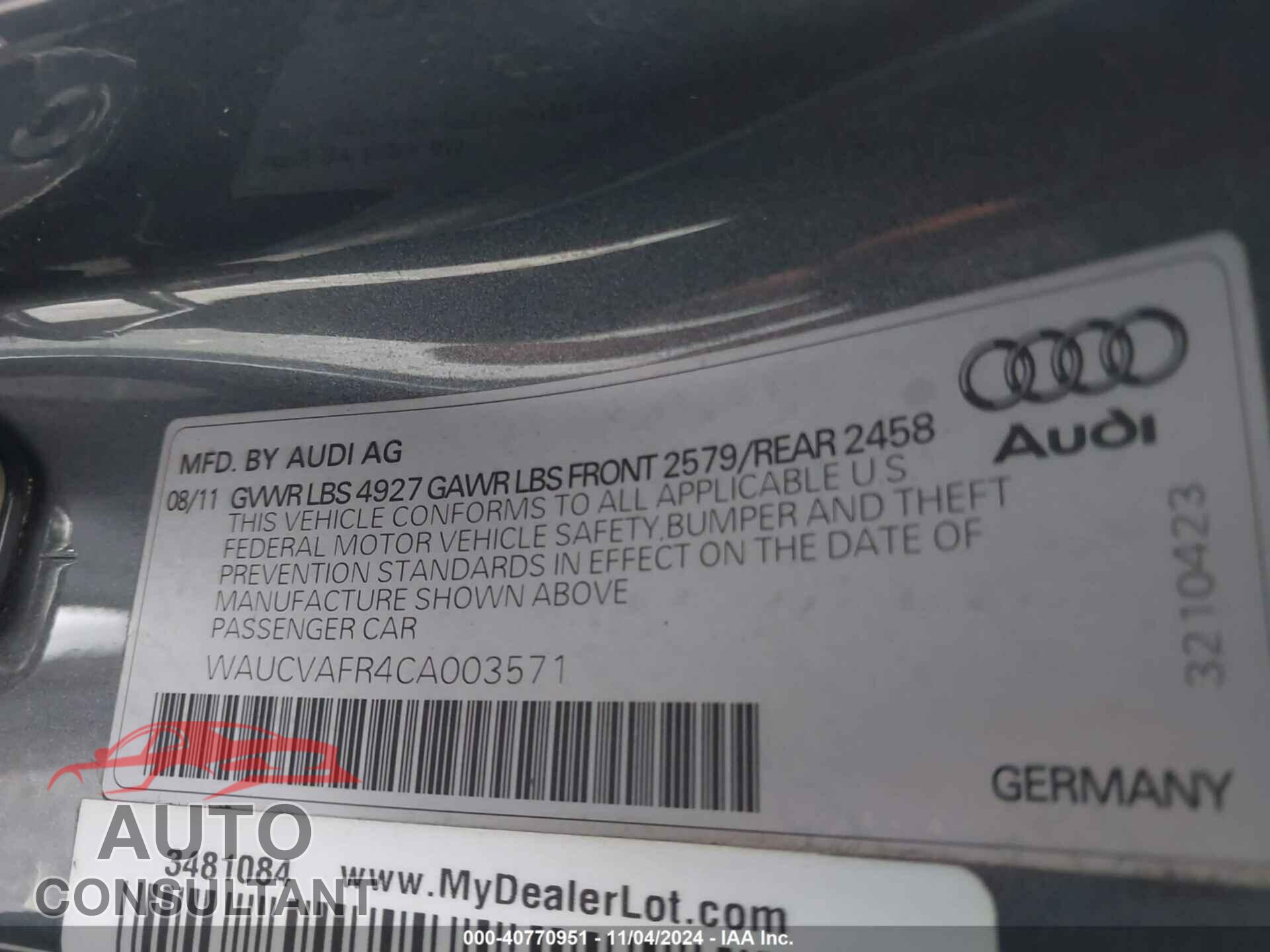 AUDI S5 2012 - WAUCVAFR4CA003571