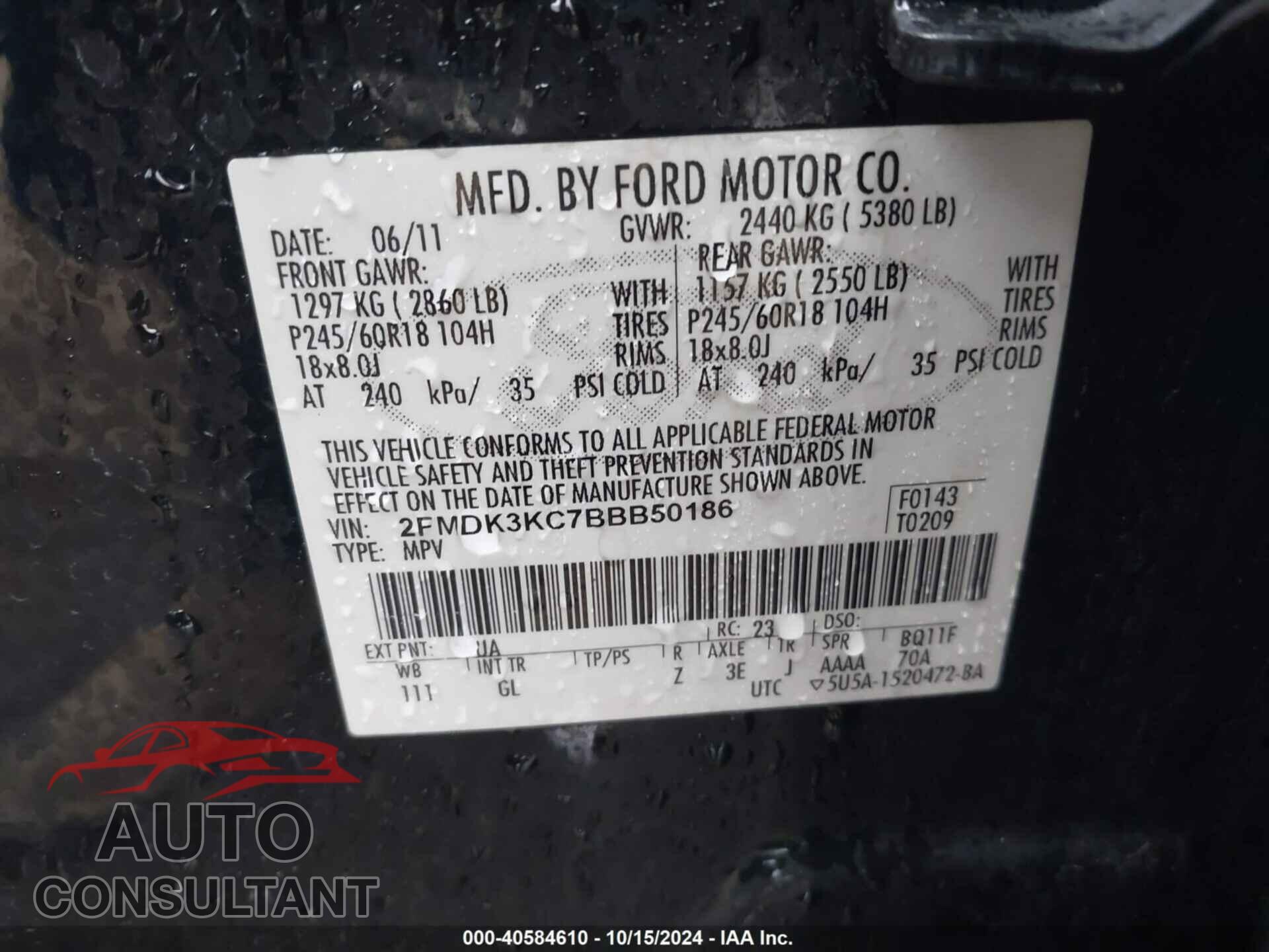 FORD EDGE 2011 - 2FMDK3KC7BBB50186