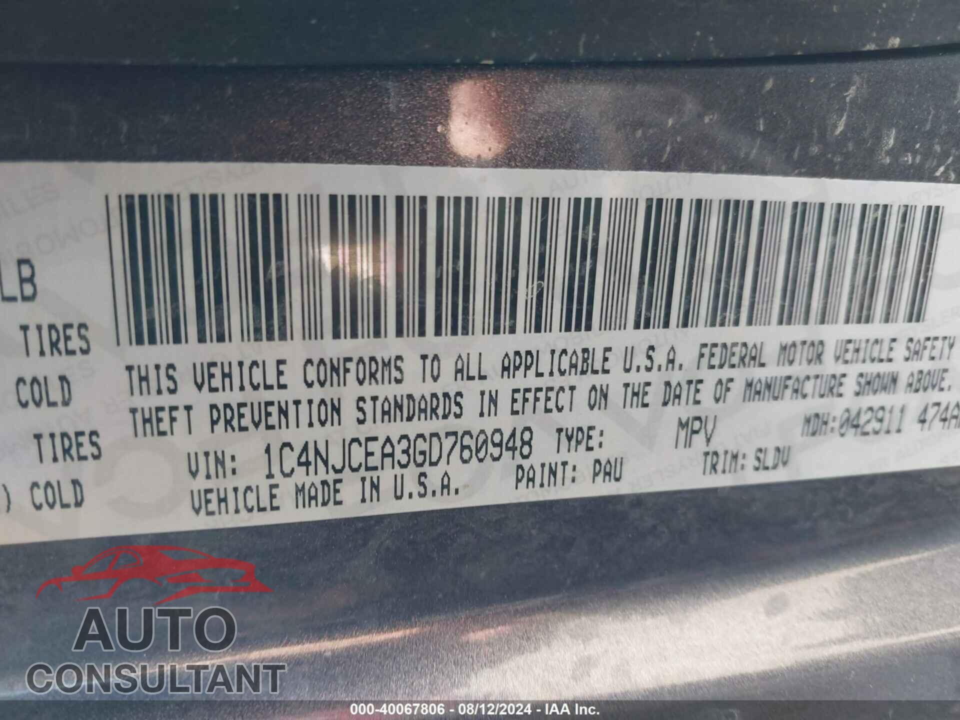JEEP COMPASS 2016 - 1C4NJCEA3GD760948