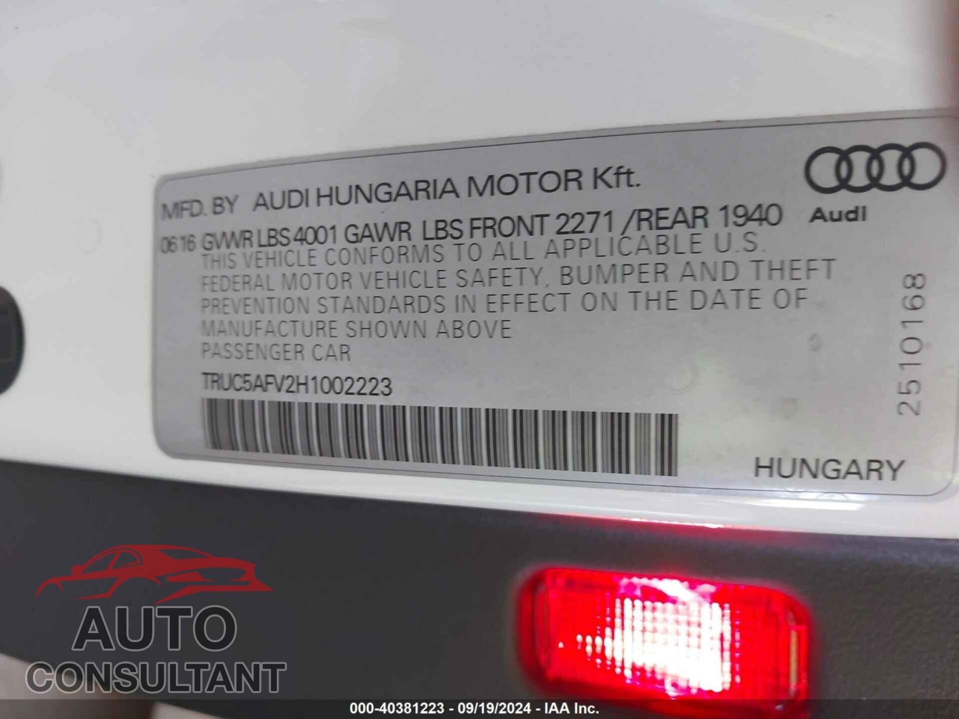 AUDI TT 2017 - TRUC5AFV2H1002223