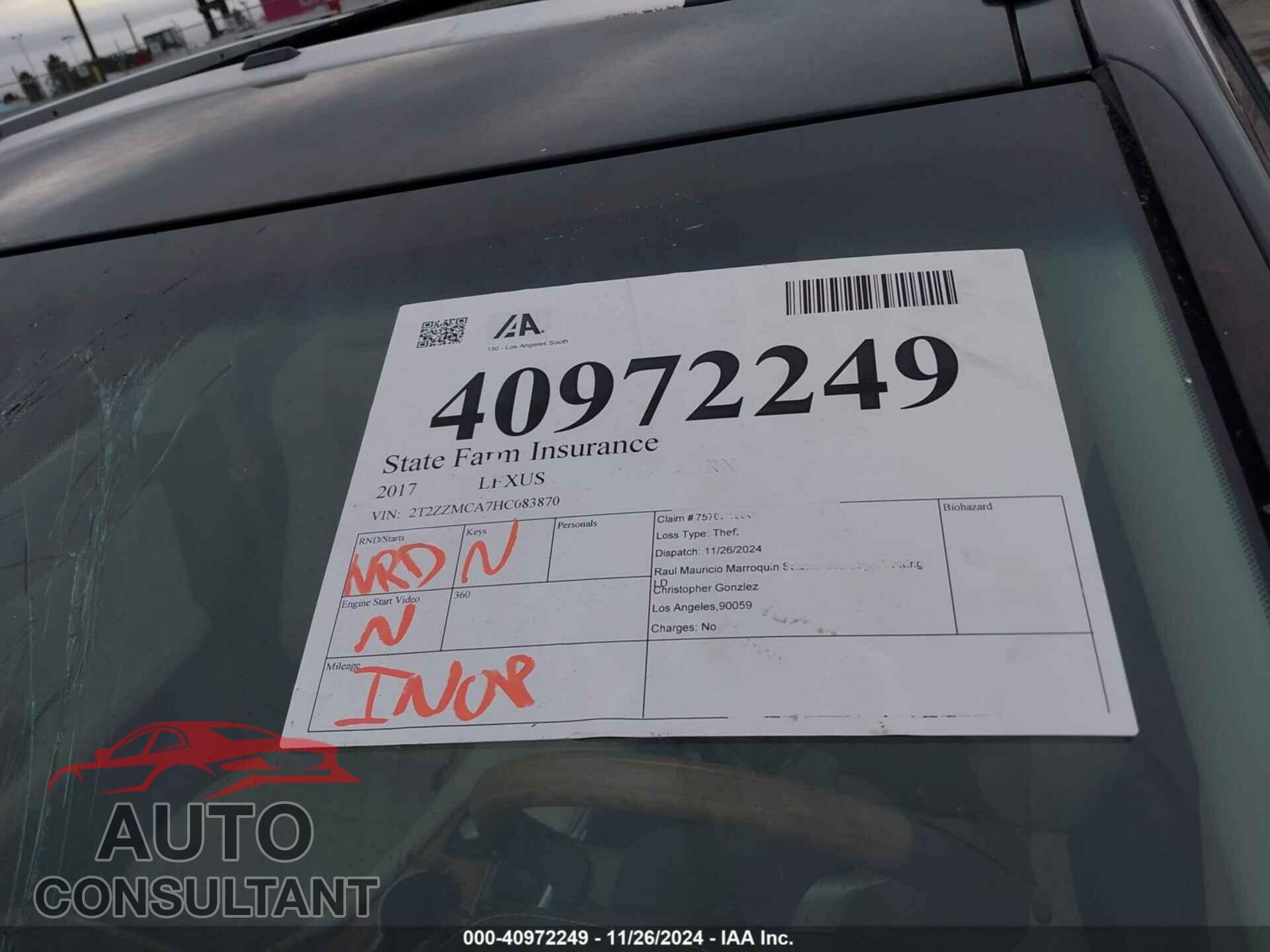 LEXUS RX 350 2017 - 2T2ZZMCA7HC083870