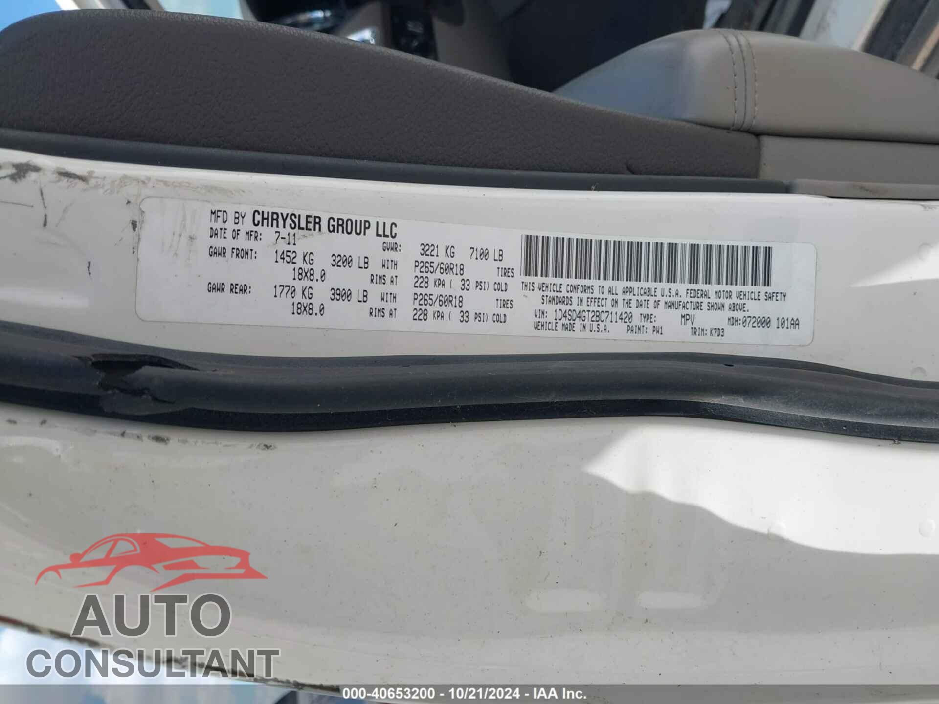 DODGE DURANGO 2011 - 1D4SD4GT2BC711420