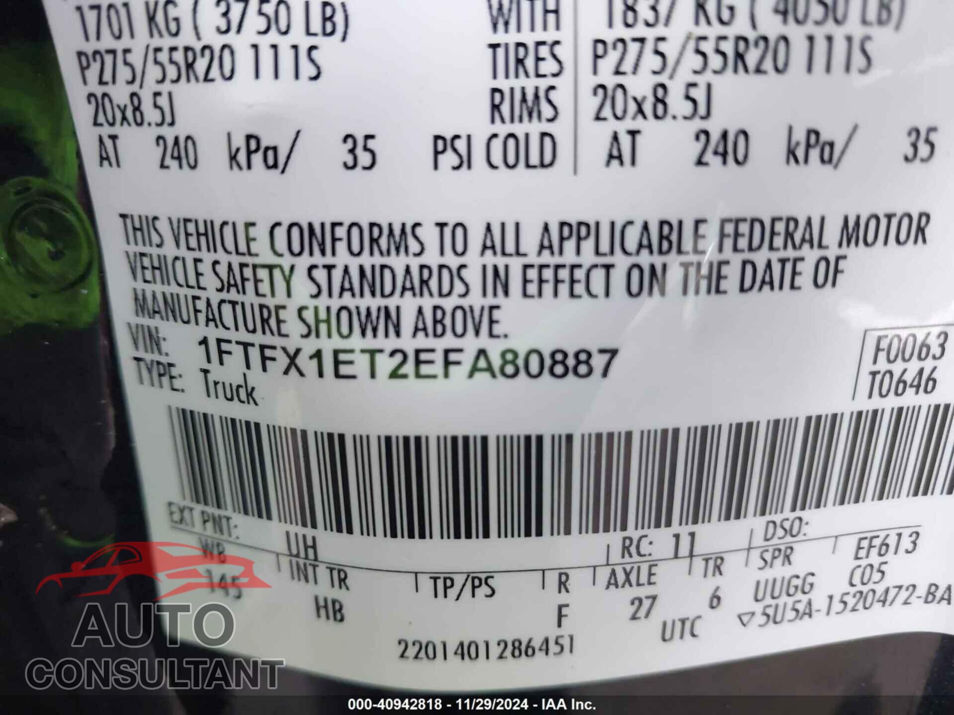 FORD F-150 2014 - 1FTFX1ET2EFA80887