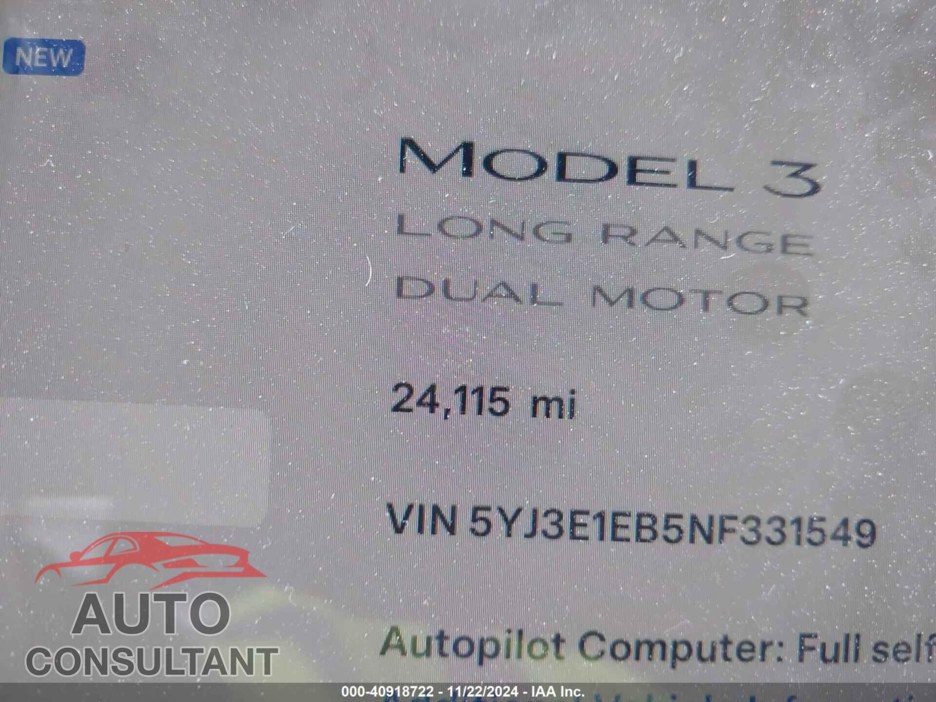TESLA MODEL 3 2022 - 5YJ3E1EB5NF331549