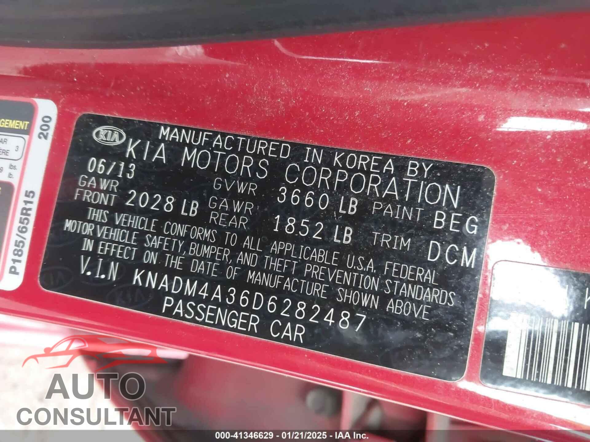 KIA RIO 2013 - KNADM4A36D6282487