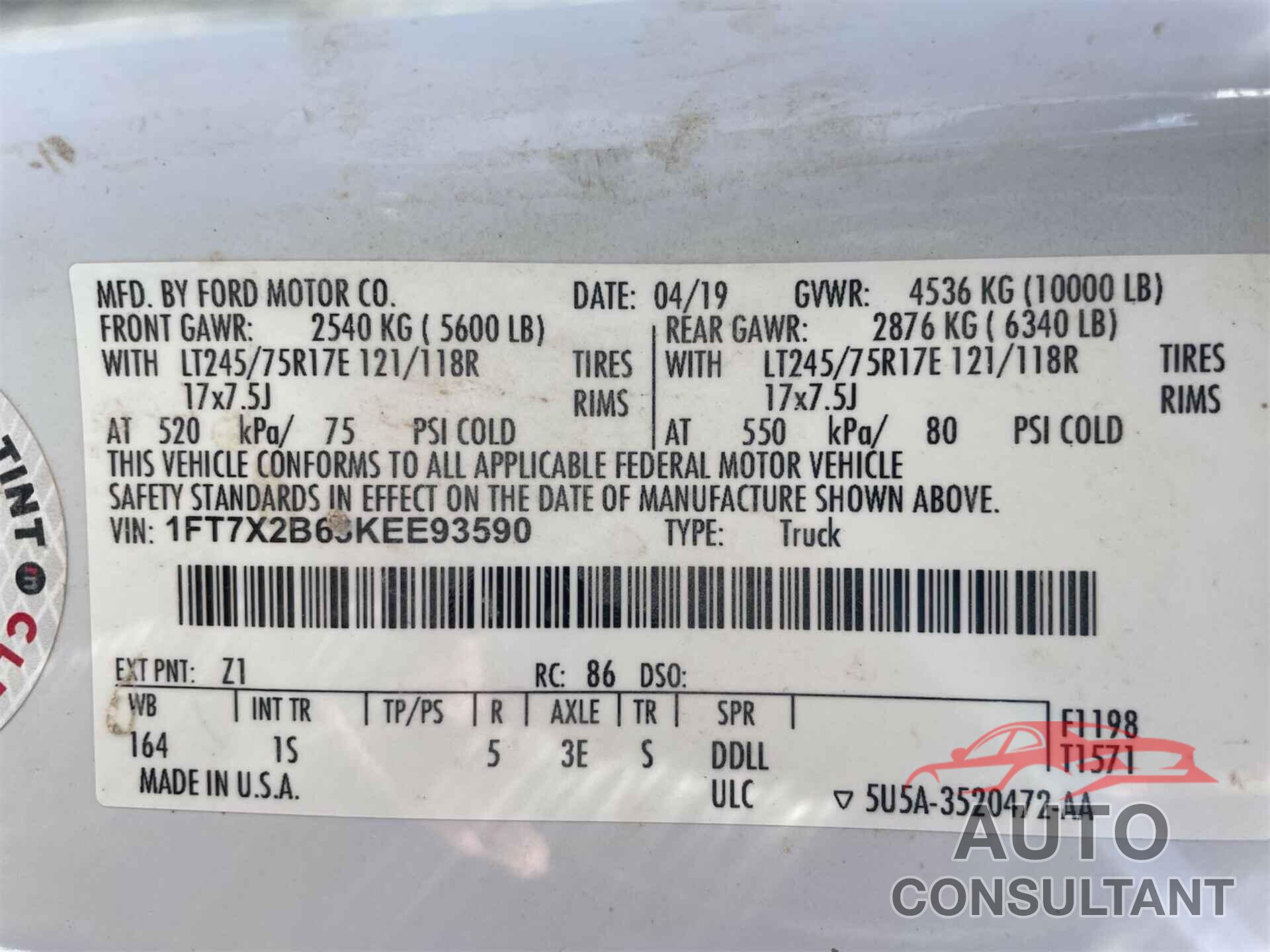 FORD F250 2019 - 1FT7X2B63KEE93590