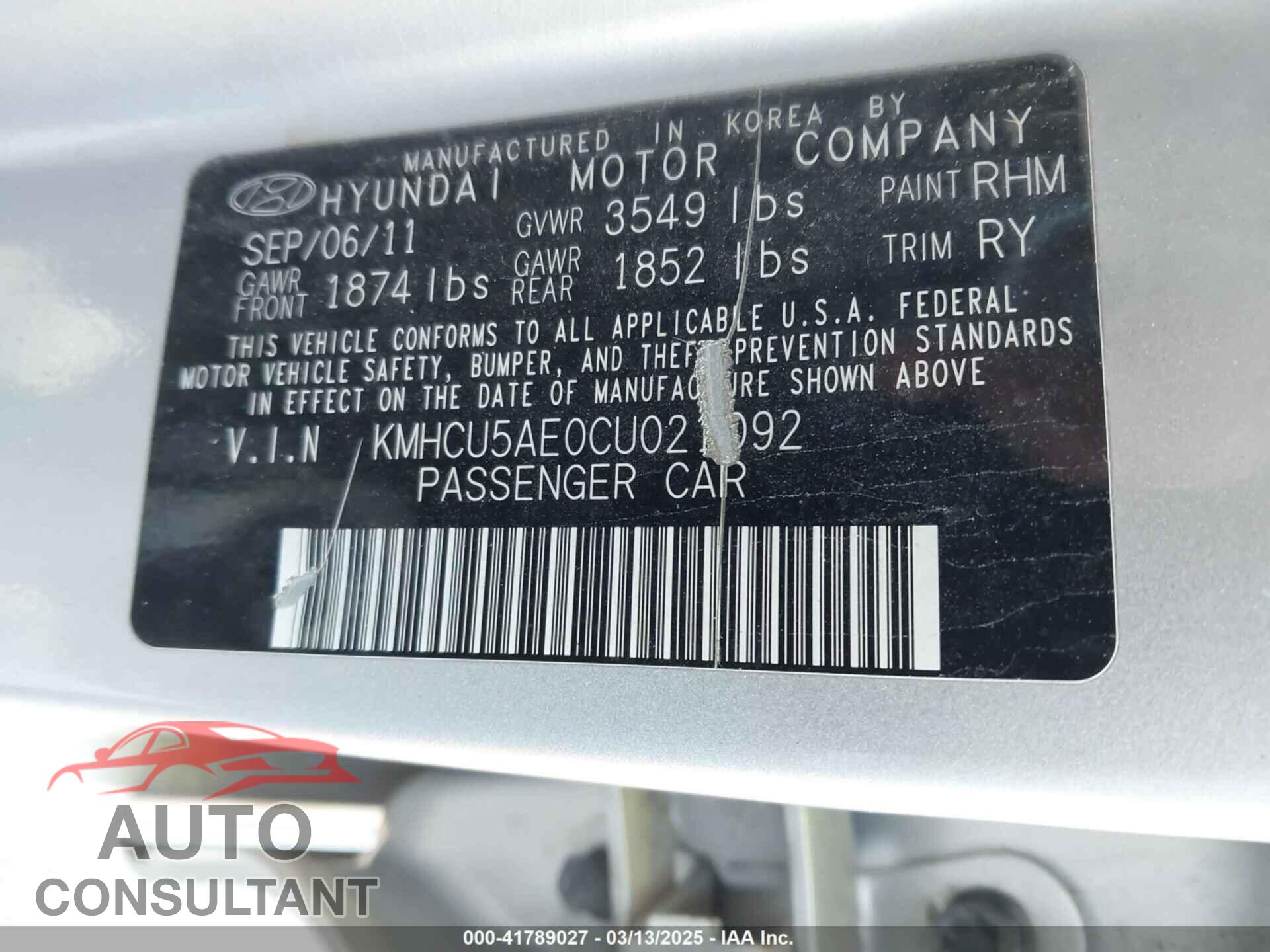 HYUNDAI ACCENT 2012 - KMHCU5AE0CU021092