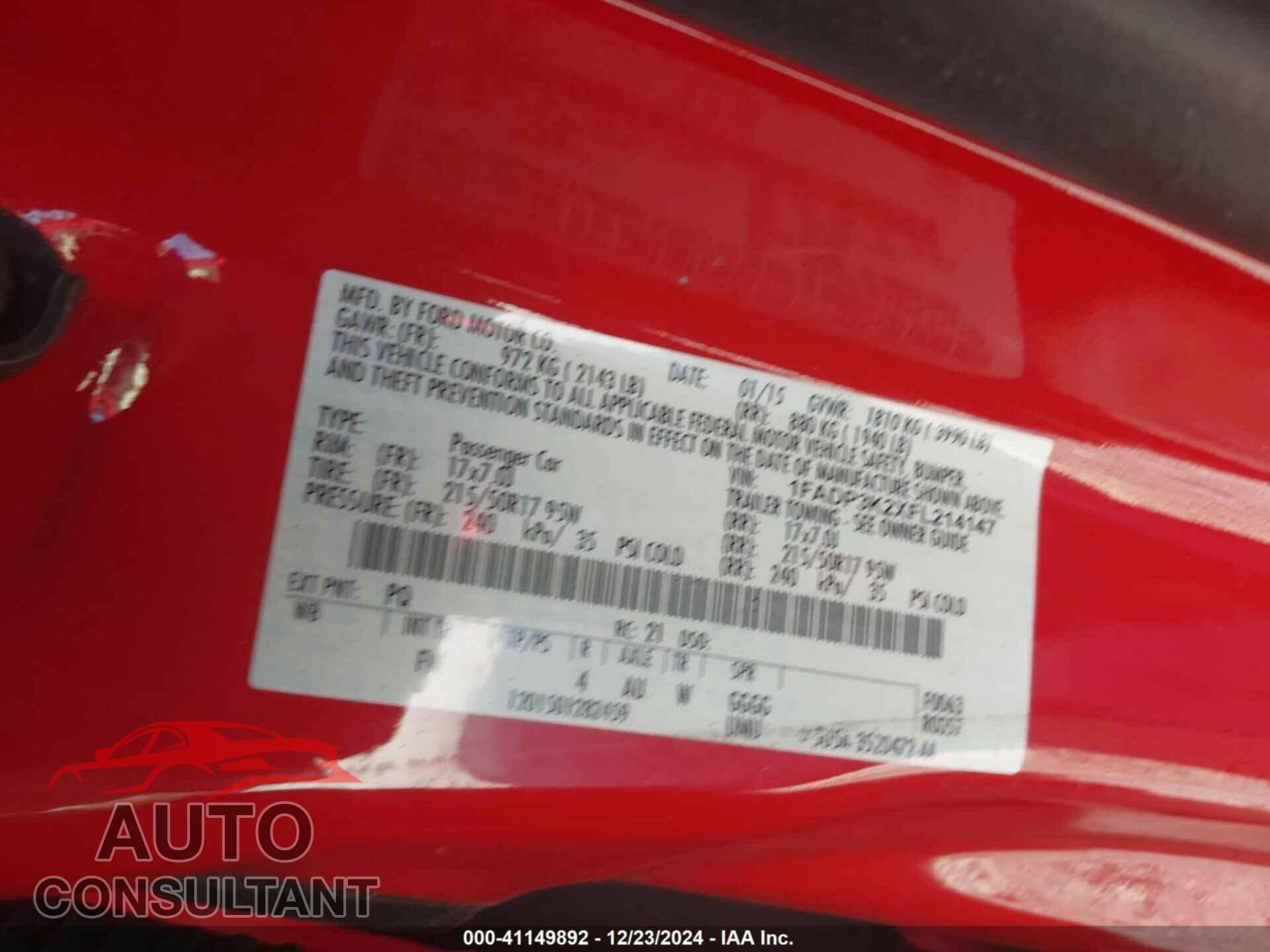 FORD FOCUS 2015 - 1FADP3K2XFL214147