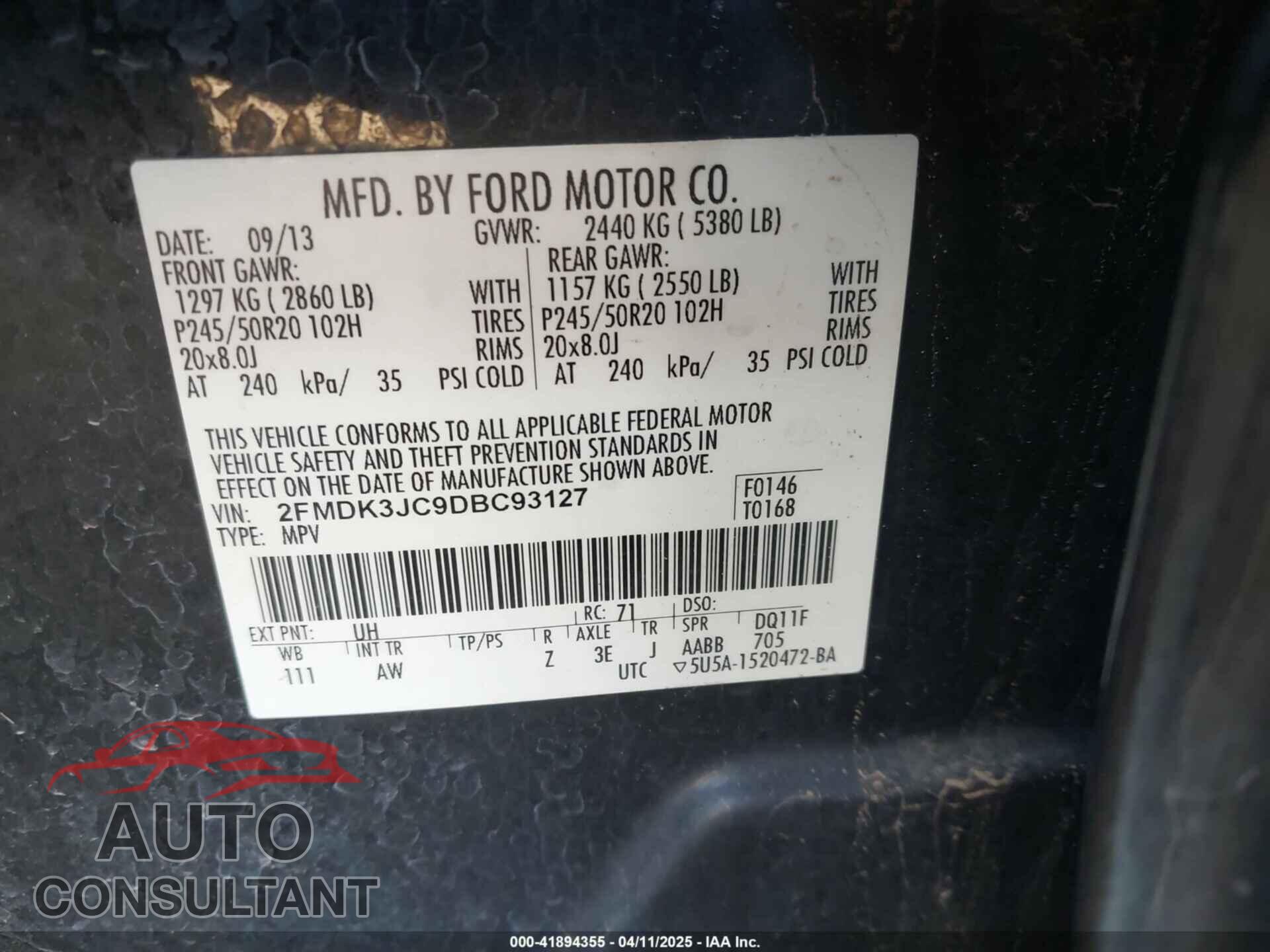 FORD EDGE 2013 - 2FMDK3JC9DBC93127