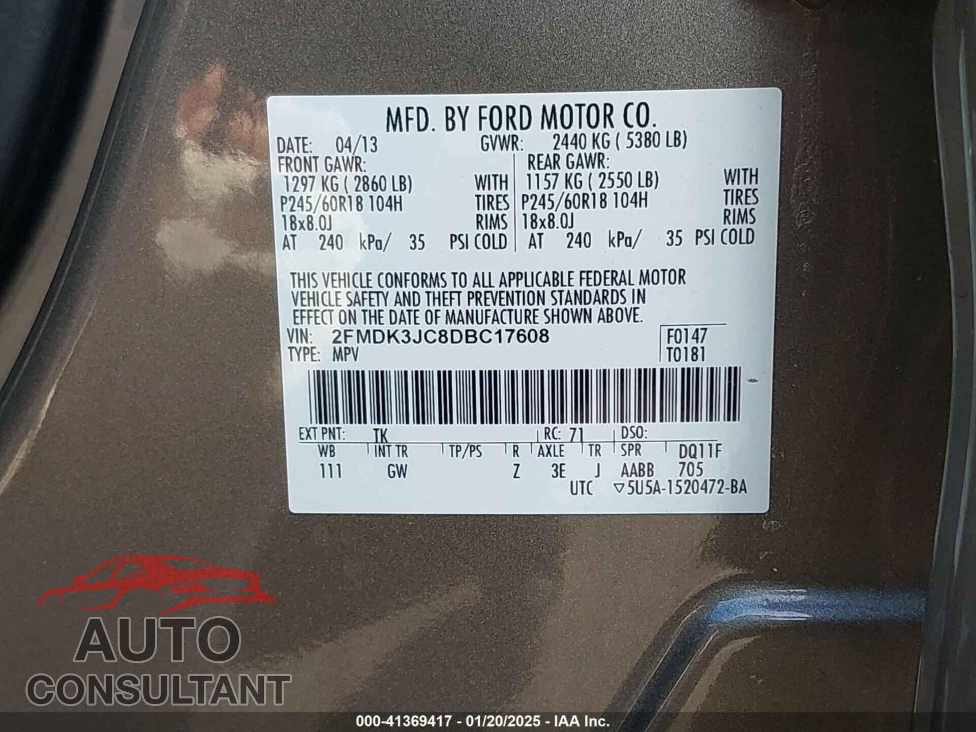 FORD EDGE 2013 - 2FMDK3JC8DBC17608