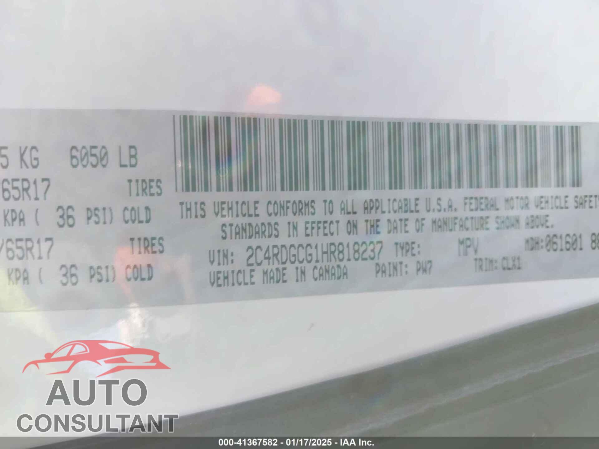 DODGE GRAND CARAVAN 2017 - 2C4RDGCG1HR818237
