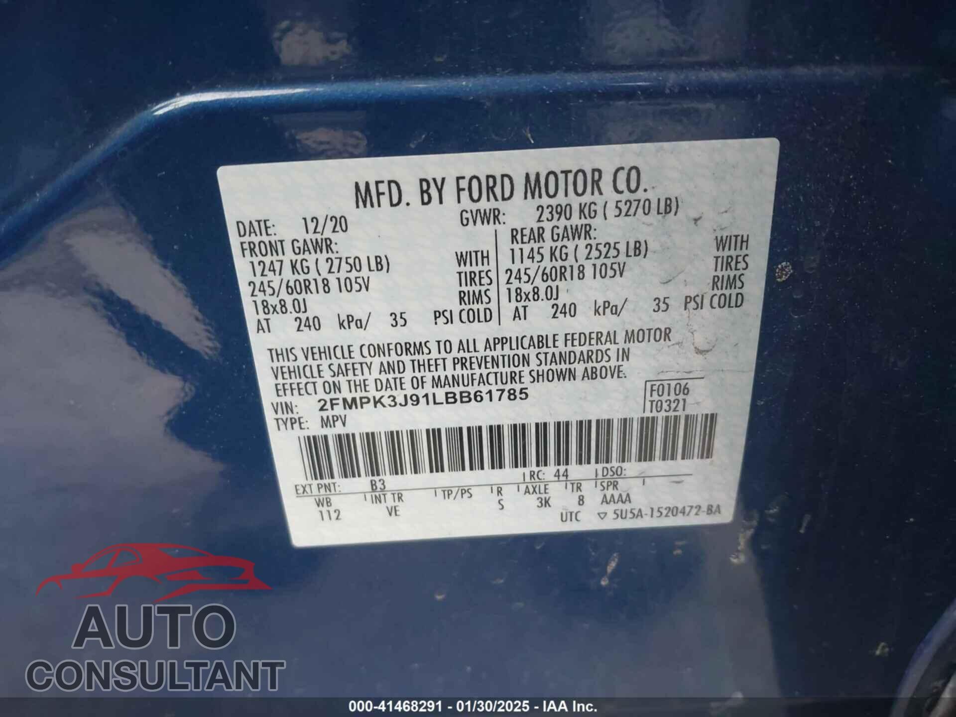 FORD EDGE 2020 - 2FMPK3J91LBB61785