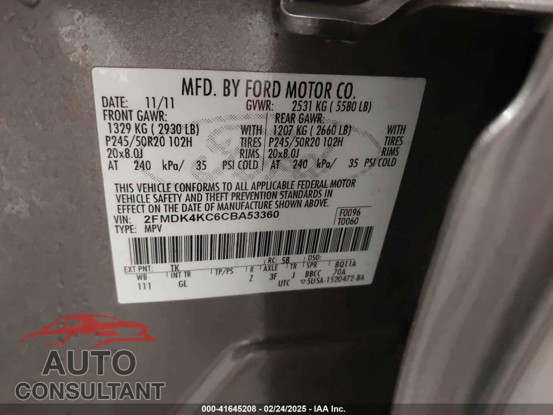 FORD EDGE 2012 - 2FMDK4KC6CBA53360