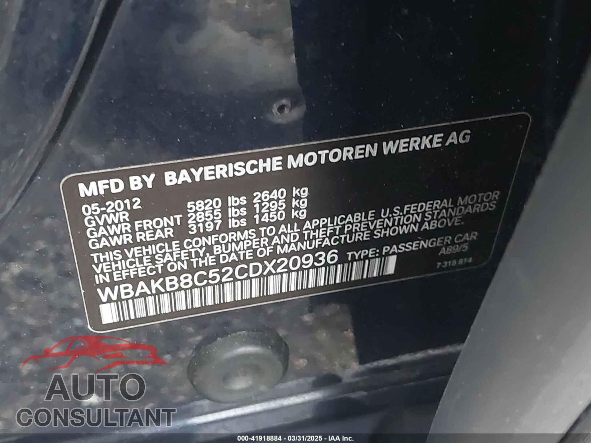 BMW 750LI 2012 - WBAKB8C52CDX20936
