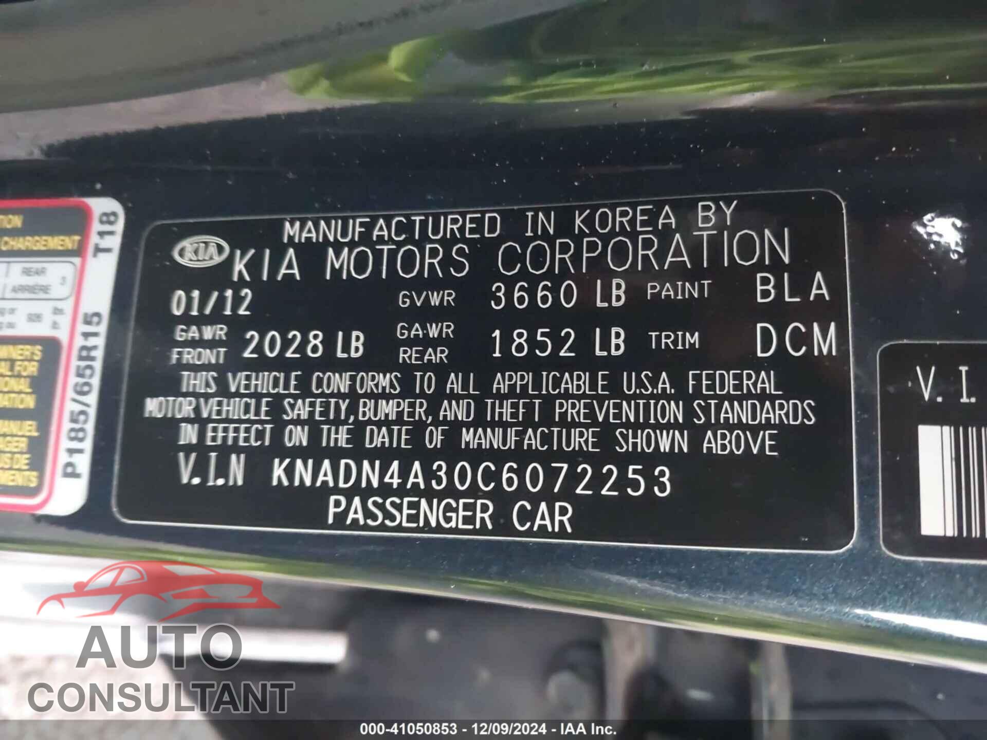 KIA RIO 2012 - KNADN4A30C6072253
