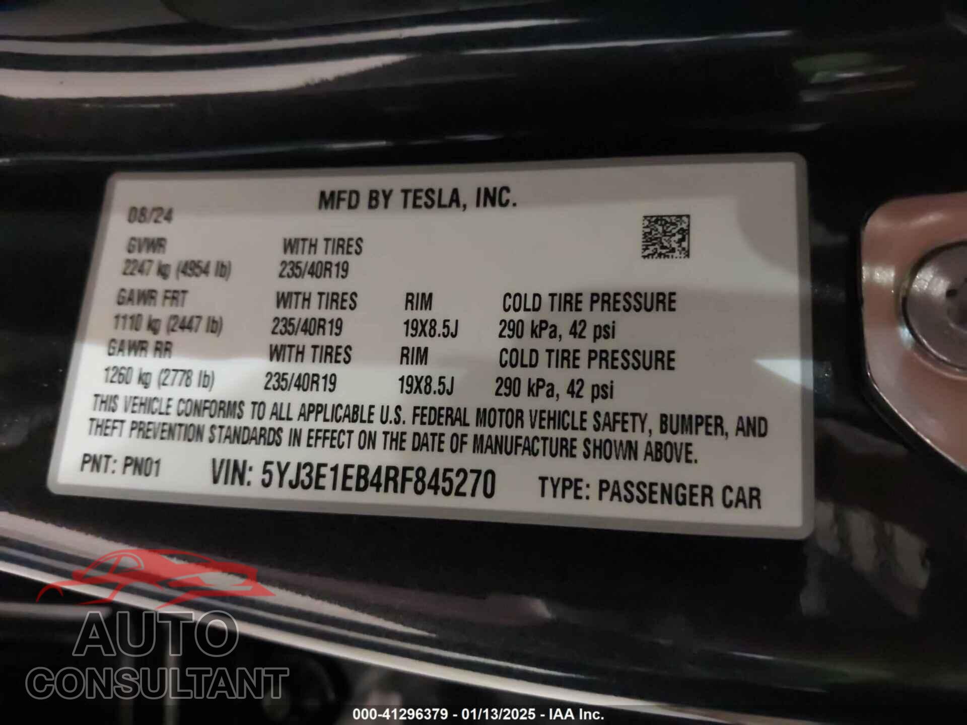 TESLA MODEL 3 2024 - 5YJ3E1EB4RF845270