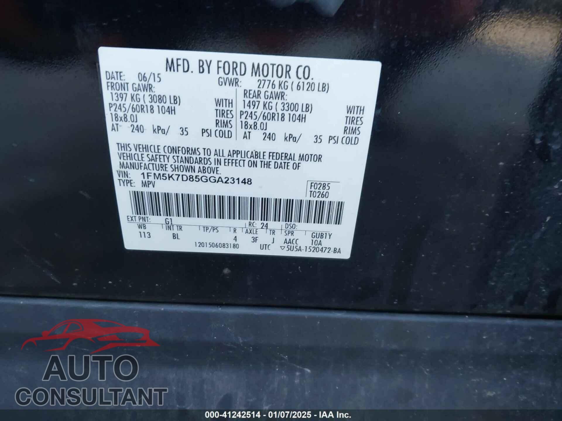 FORD EXPLORER 2016 - 1FM5K7D85GGA23148