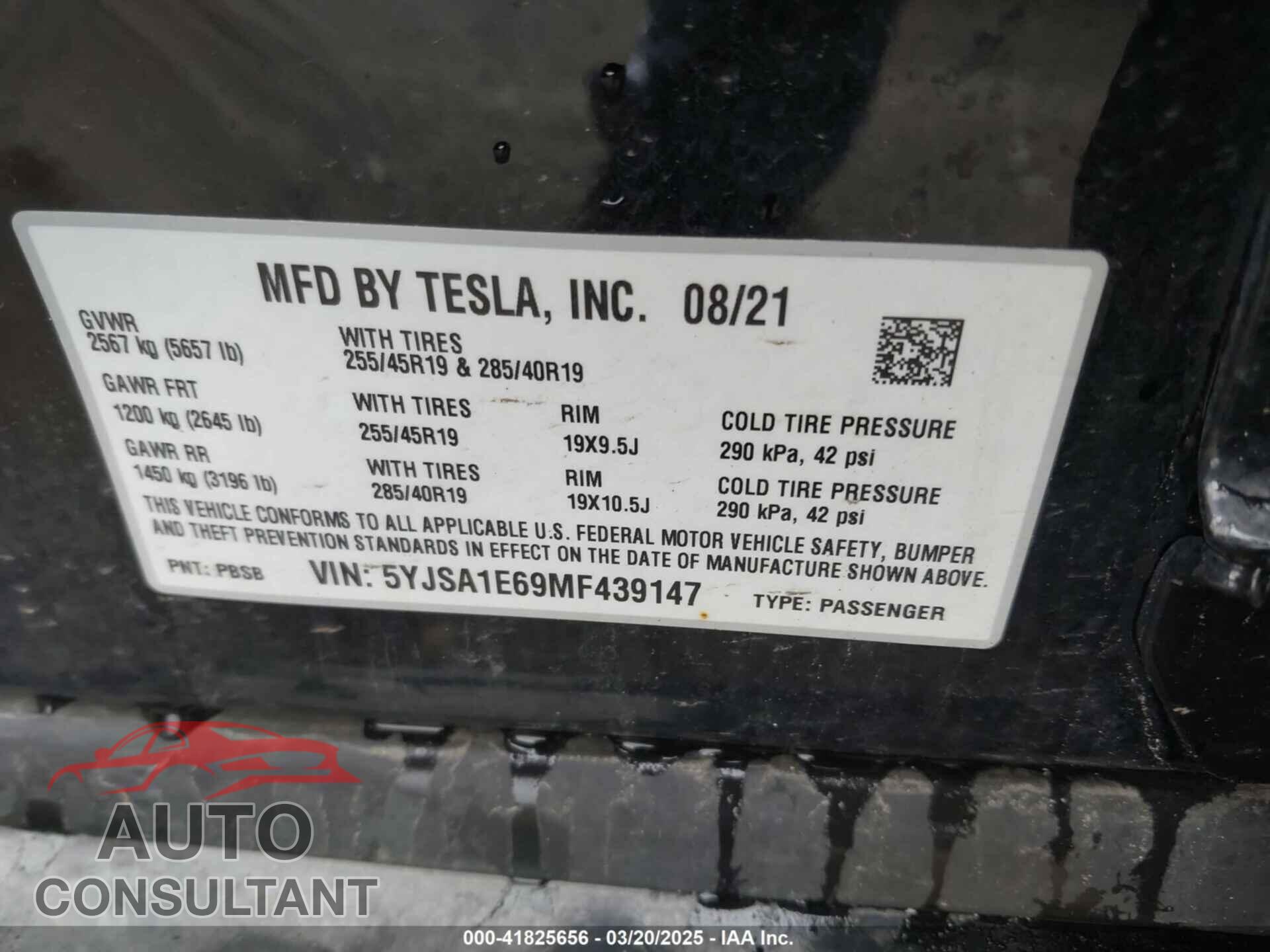 TESLA MODEL S 2021 - 5YJSA1E69MF439147