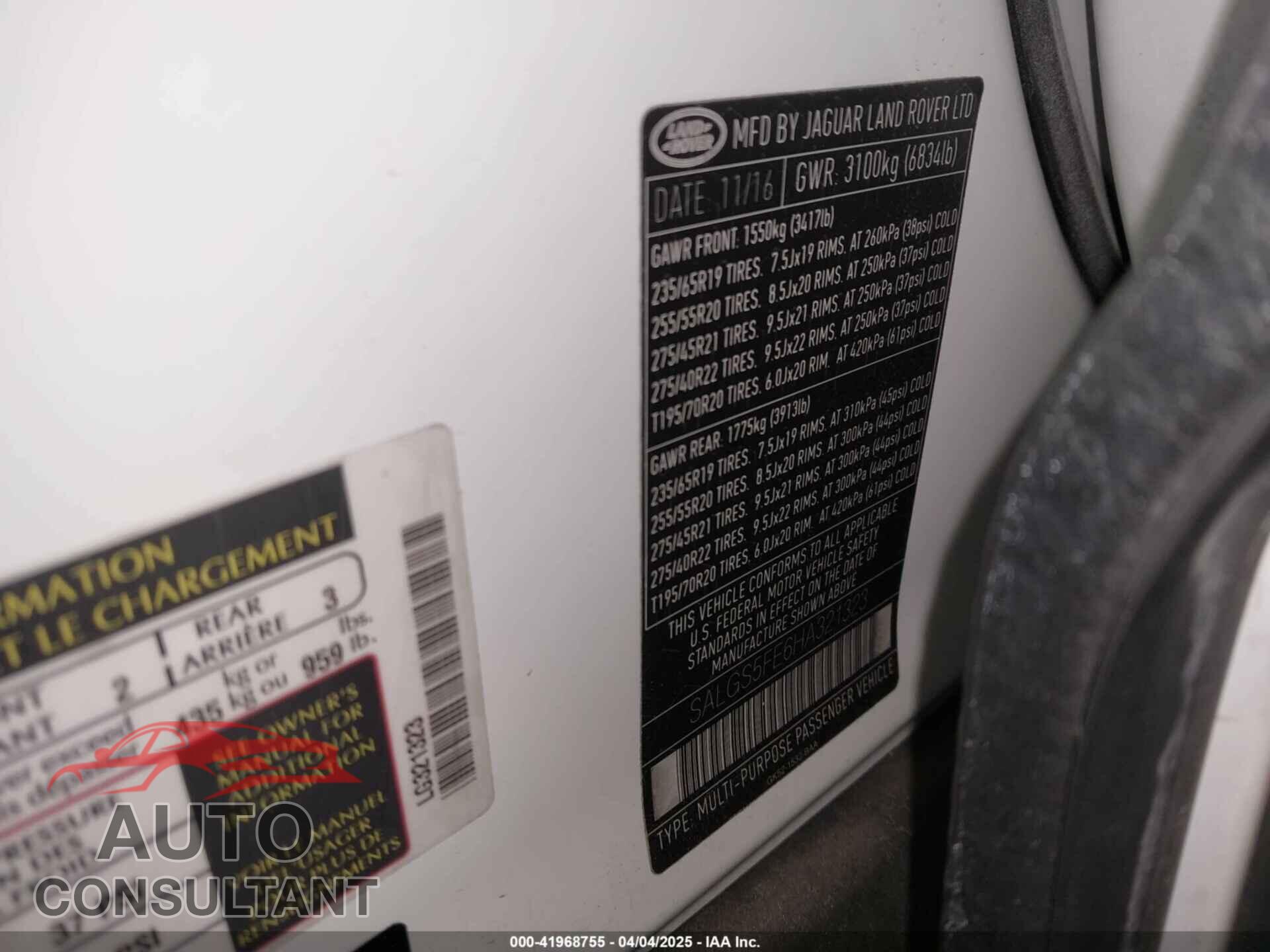 LAND ROVER RANGE ROVER 2017 - SALGS5FE6HA321323