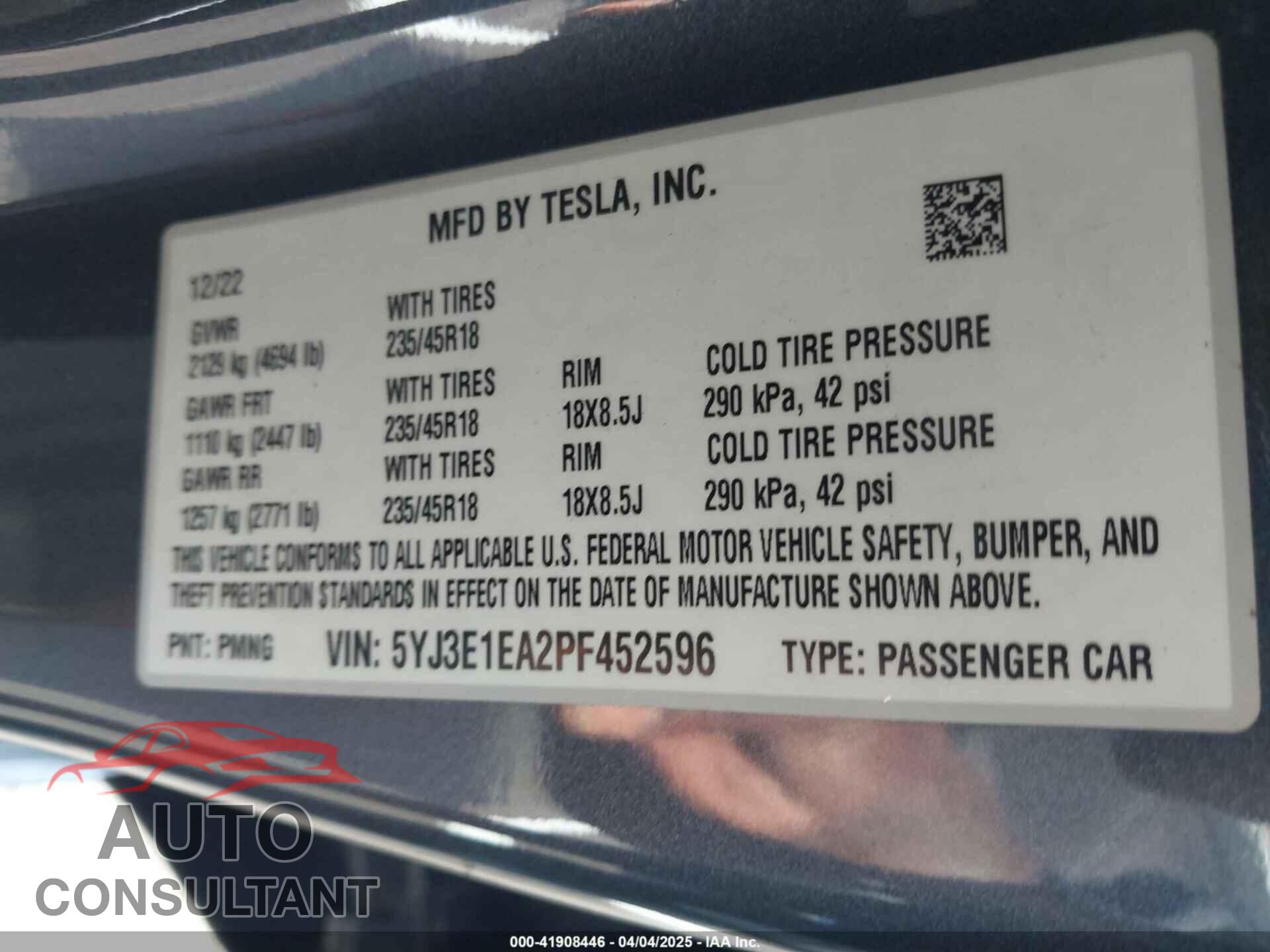 TESLA MODEL 3 2023 - 5YJ3E1EA2PF452596