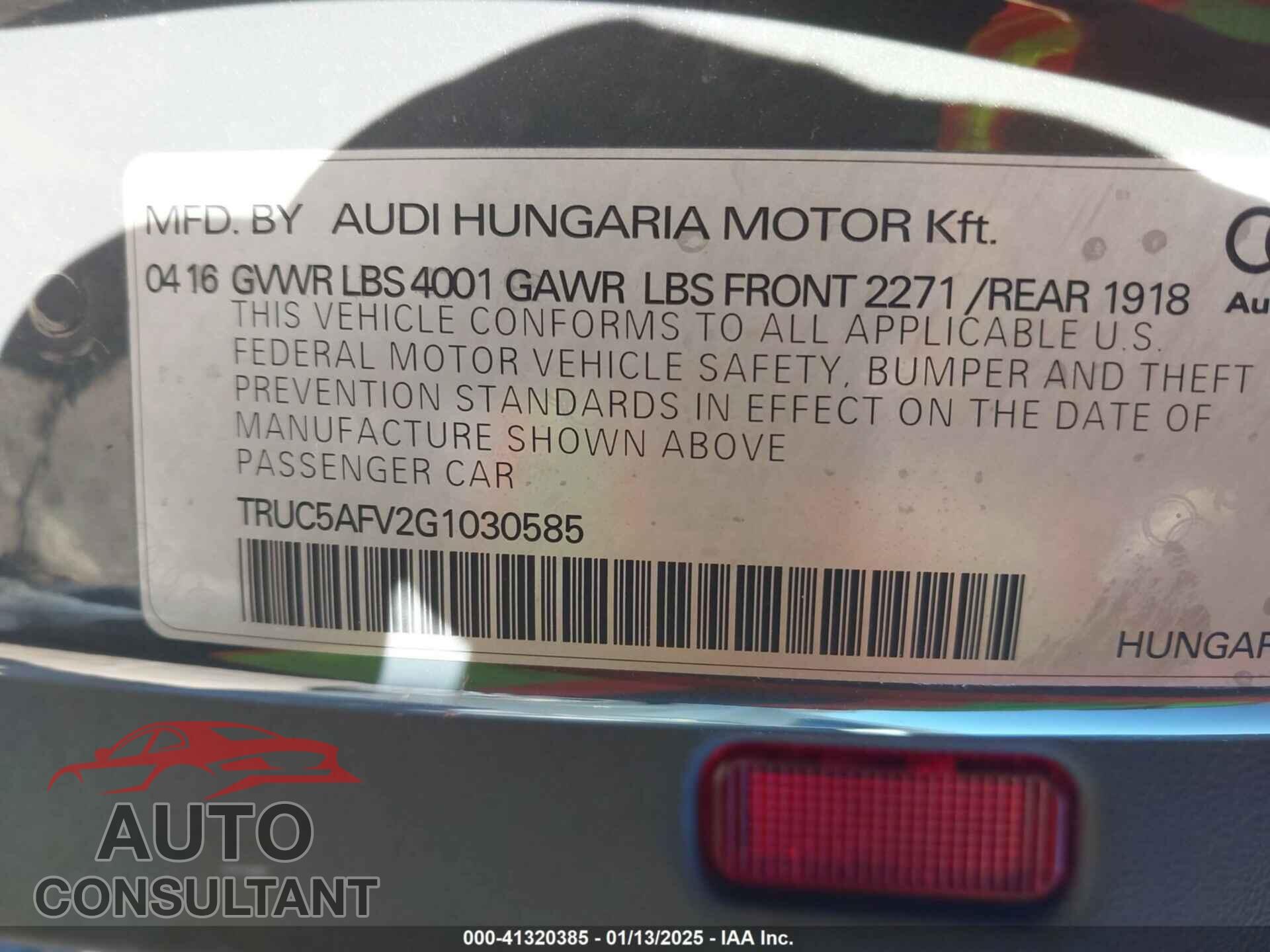 AUDI TT 2016 - TRUC5AFV2G1030585