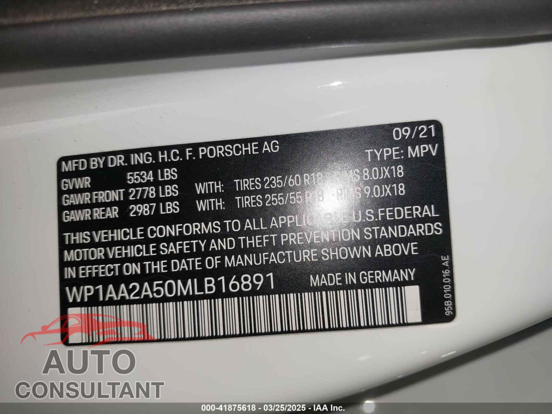 PORSCHE MACAN 2021 - WP1AA2A50MLB16891