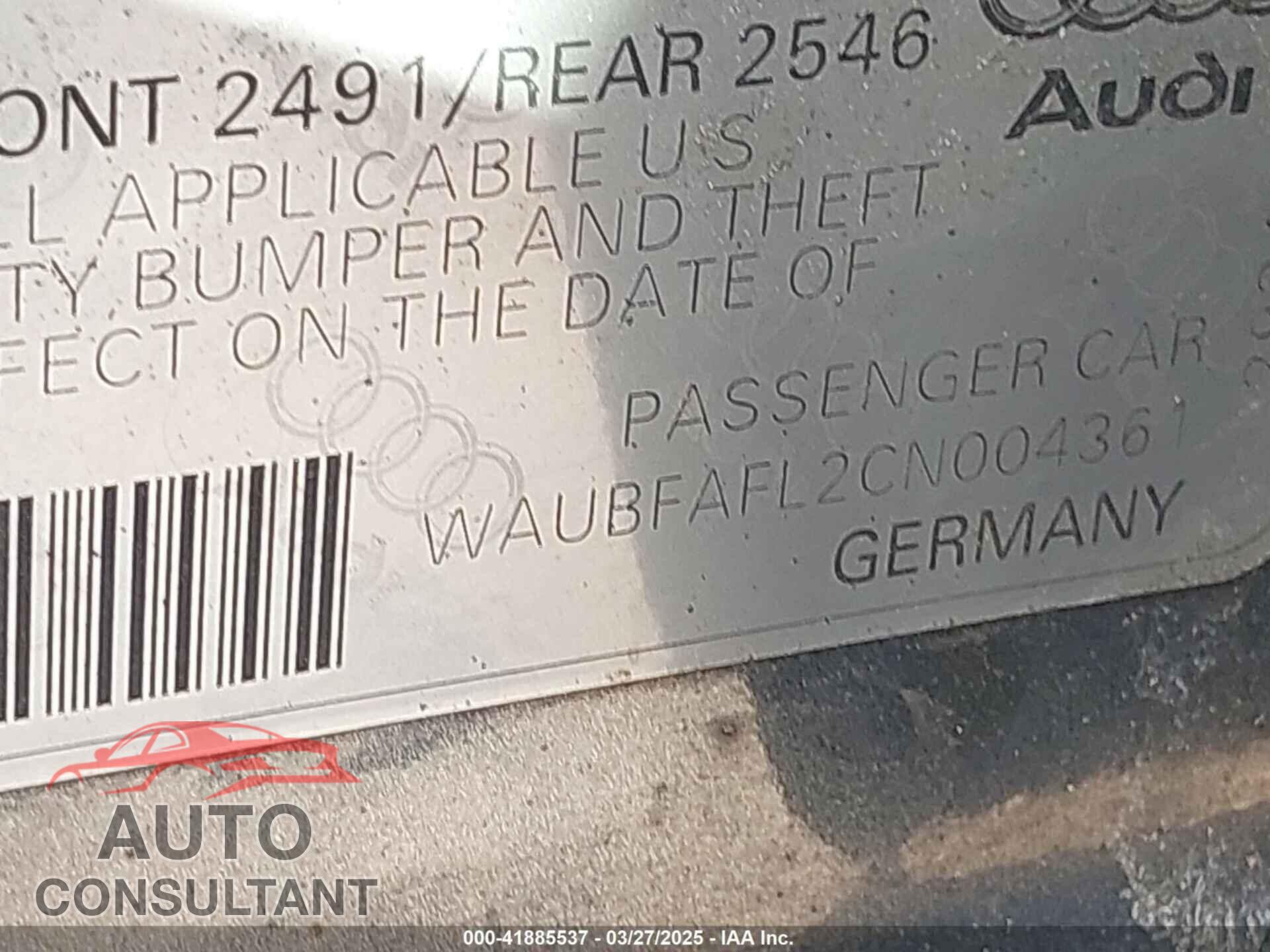 AUDI A4 2012 - WAUBFAFL2CN004361