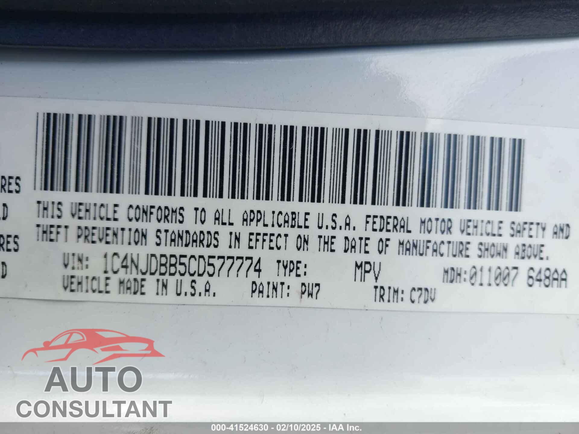JEEP COMPASS 2012 - 1C4NJDBB5CD577774