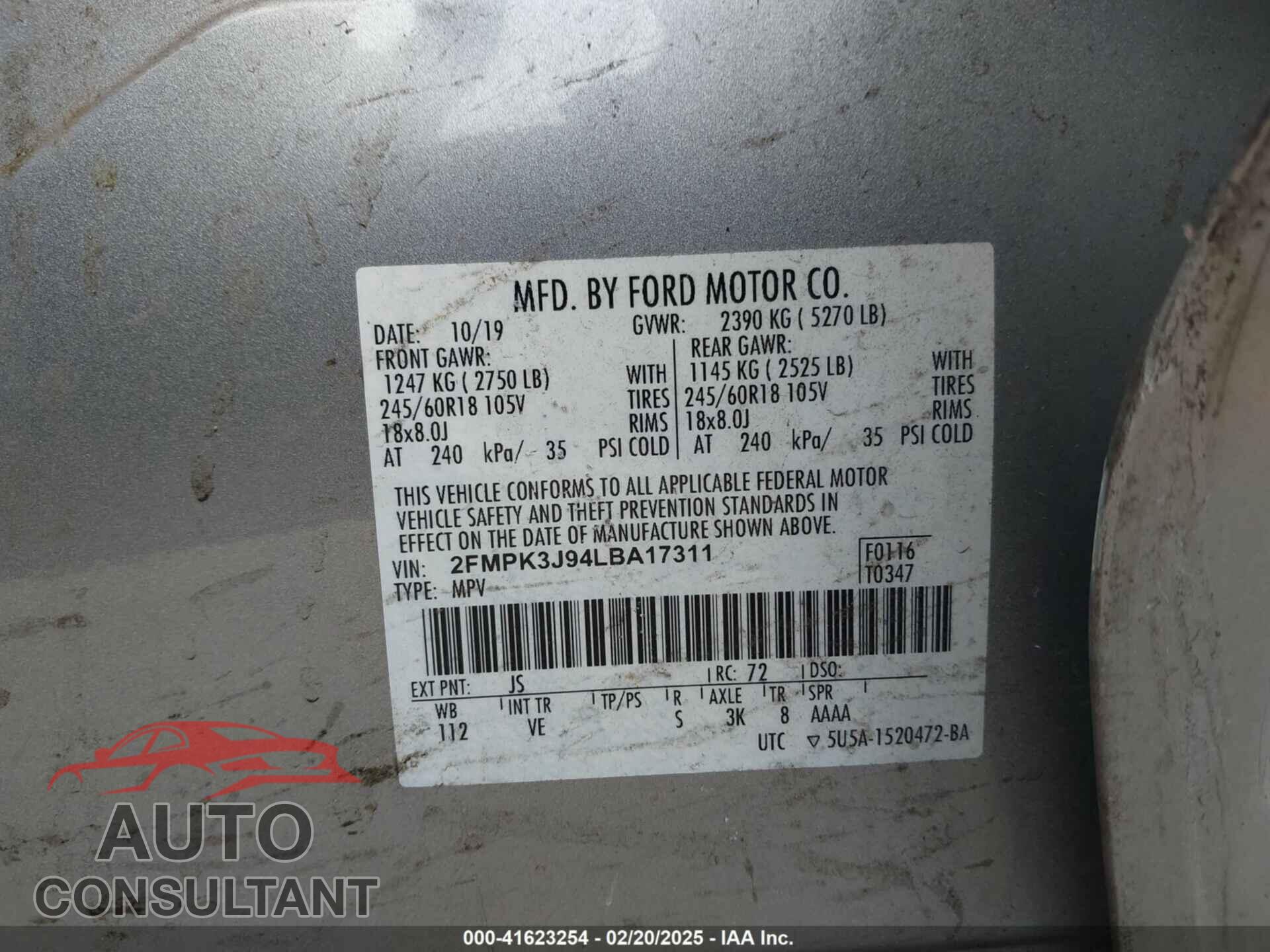 FORD EDGE 2020 - 2FMPK3J94LBA17311