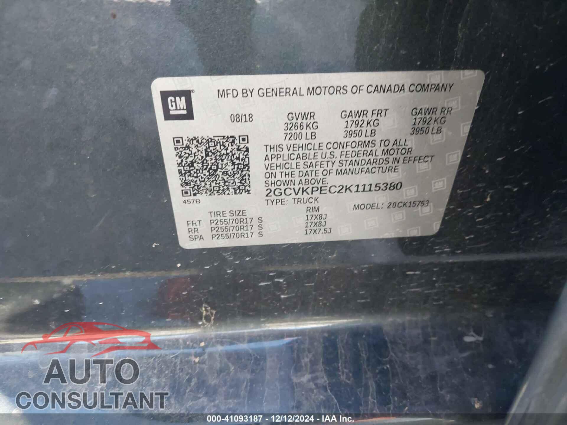CHEVROLET SILVERADO 1500 LD 2019 - 2GCVKPEC2K1115380