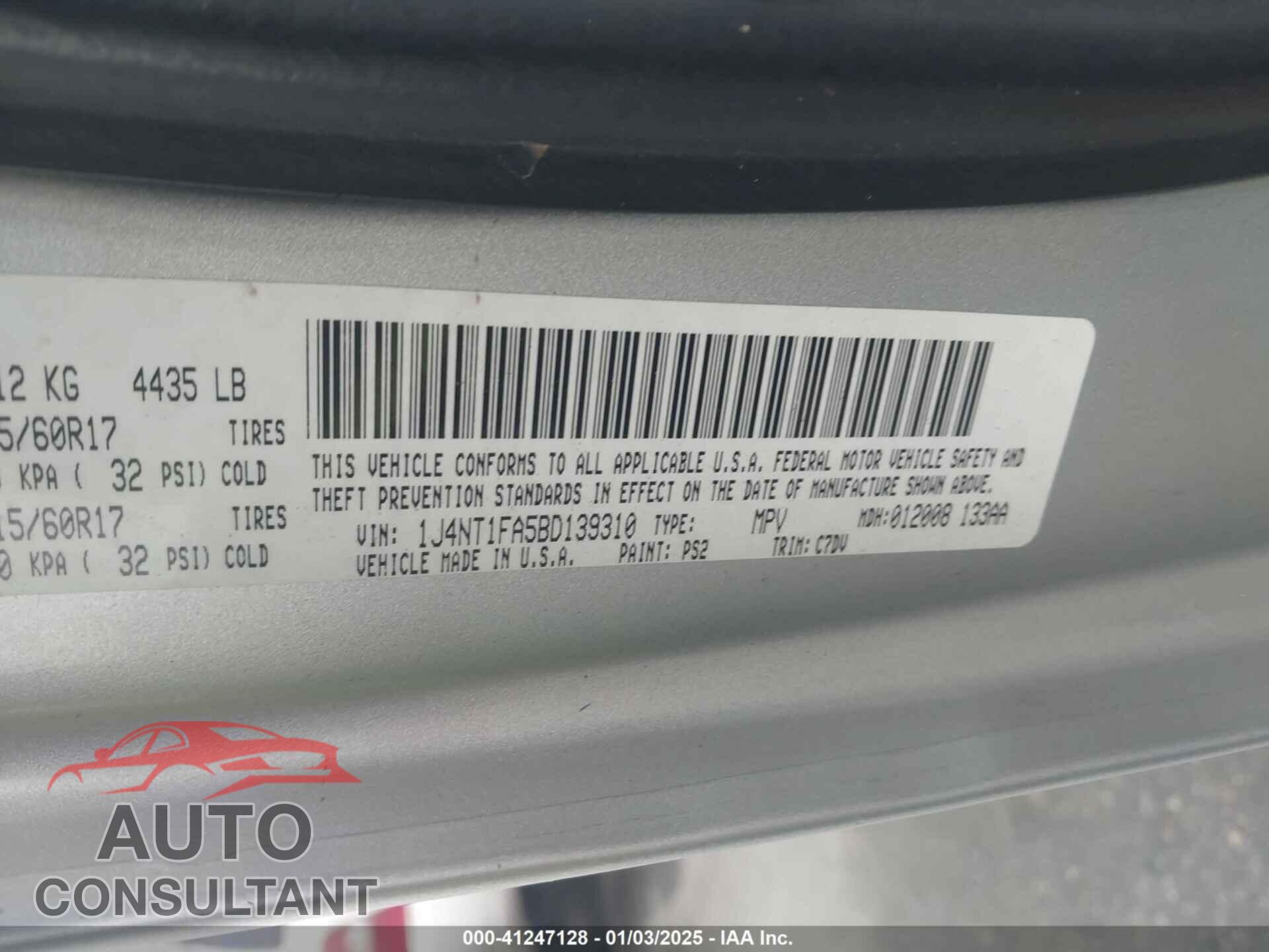JEEP COMPASS 2011 - 1J4NT1FA5BD139310