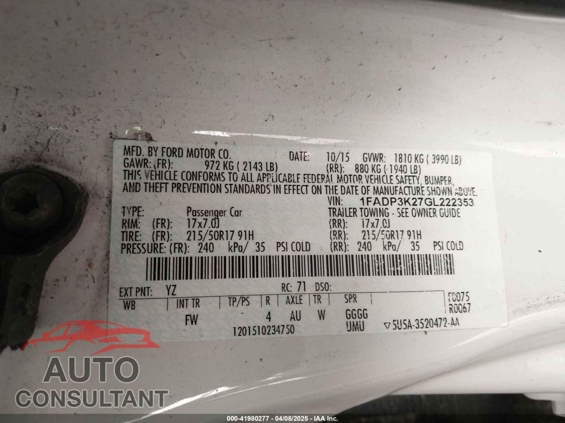 FORD FOCUS 2016 - 1FADP3K27GL222353